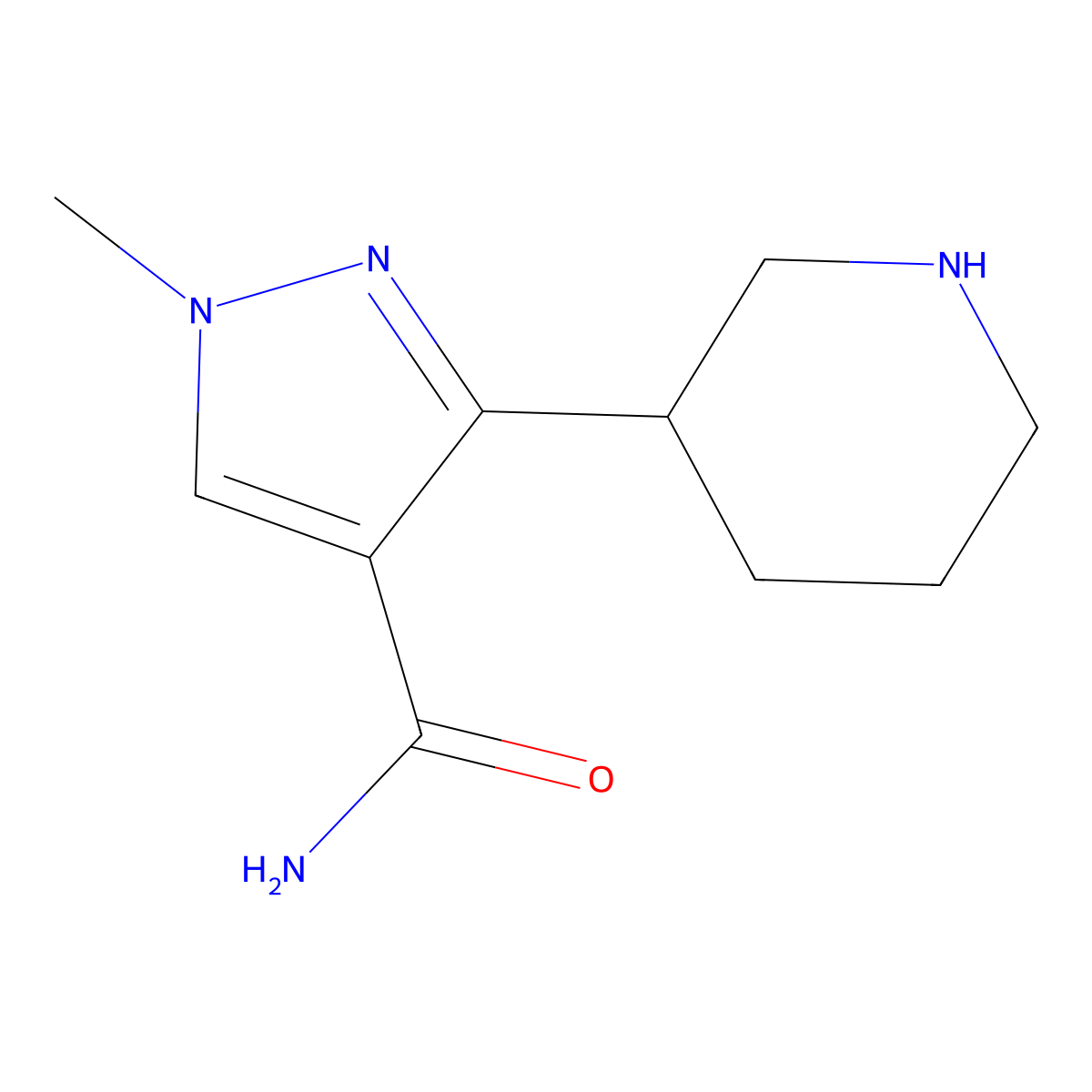 1-Methyl-3-(piperidin-3-yl)-1H-pyrazole-4-carboxamide molecular structure, CAS 1803593-28-3