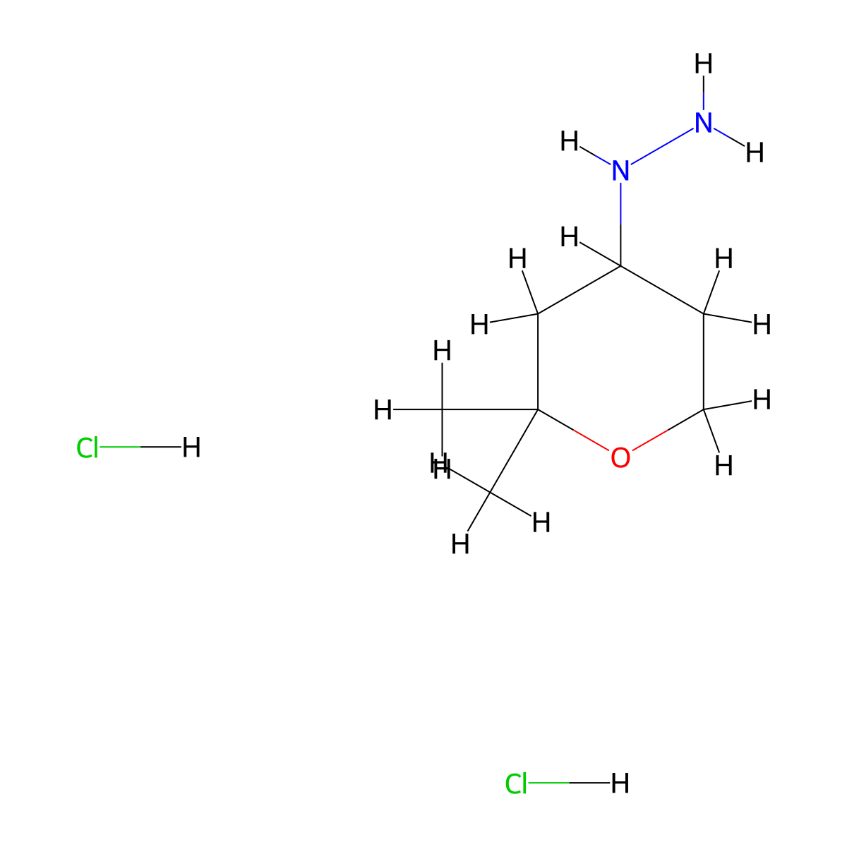 (2,2-Dimethyloxan-4-yl)hydrazine dihydrochloride molecular structure, CAS 1803593-29-4