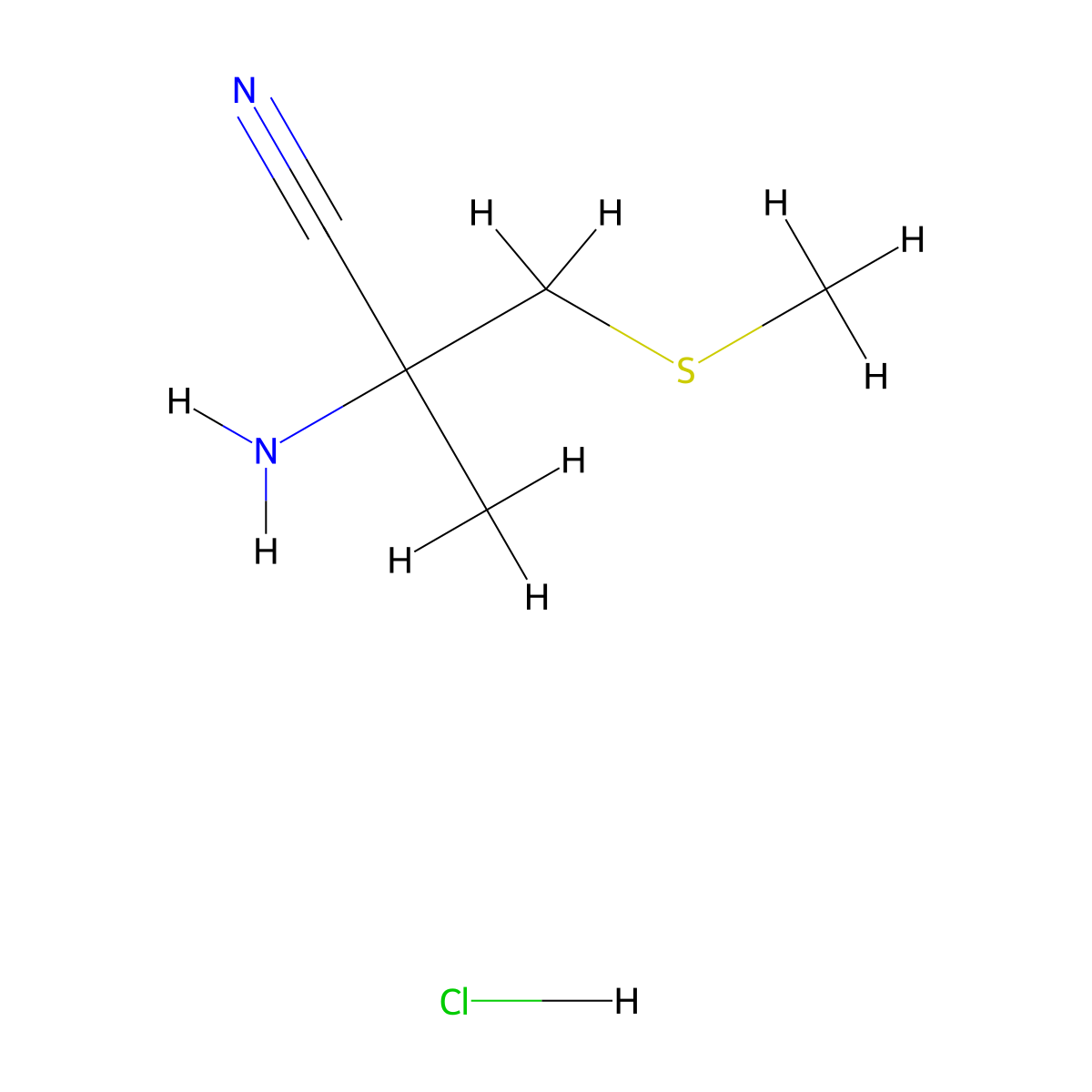 2-Amino-2-methyl-3-(methylthio)propanenitrile hydrochloride molecular structure, CAS 1803593-45-4
