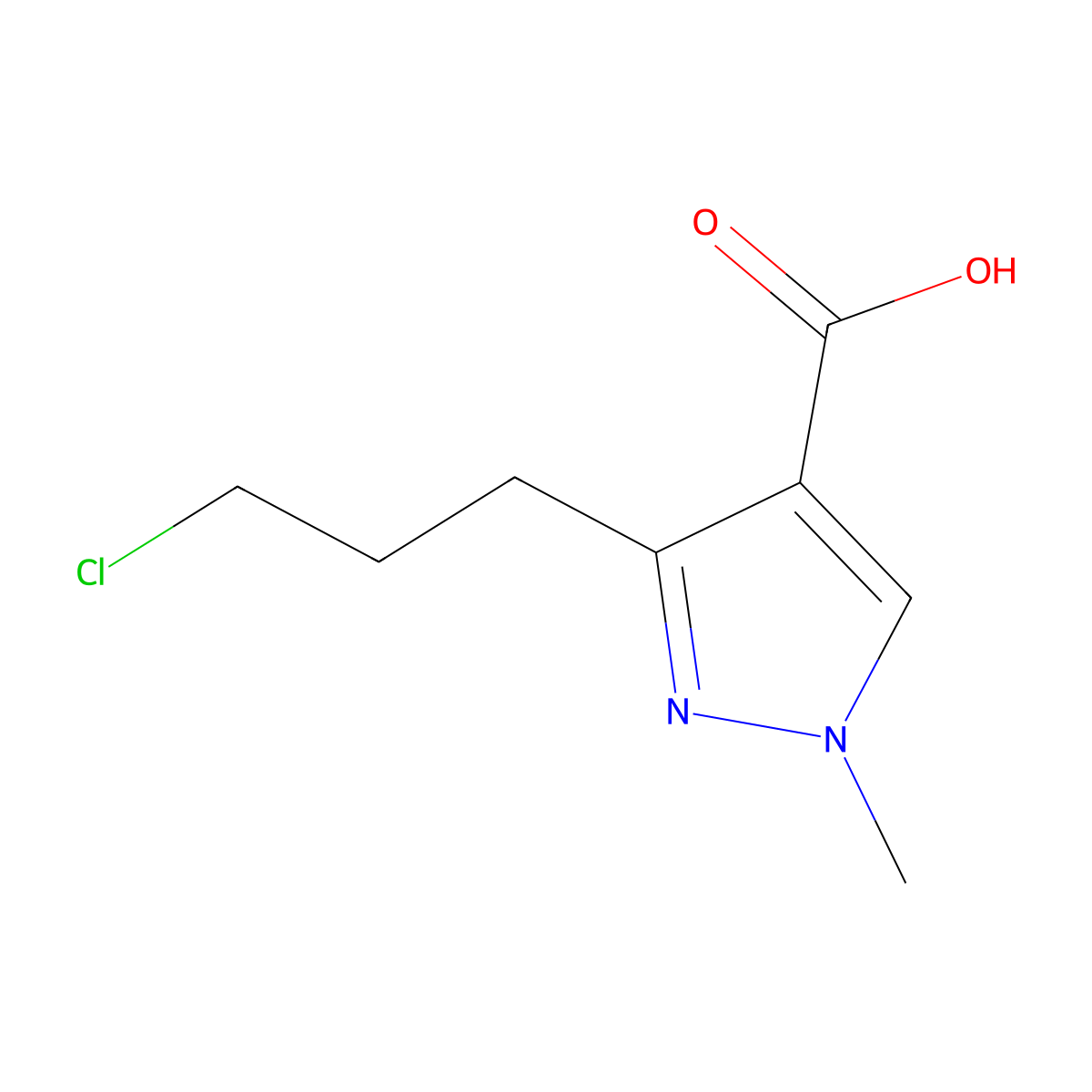 3-(3-chloropropyl)-1-methyl-1H-pyrazole-4-carboxylic acid molecular structure, CAS 1803593-47-6