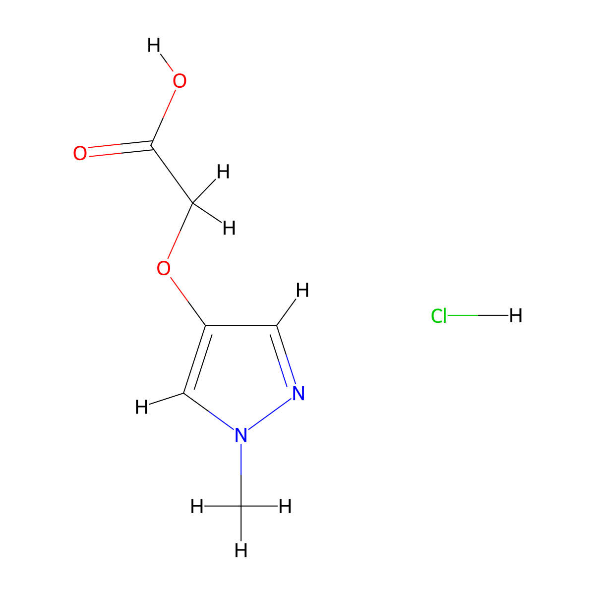 2-((1-methyl-1H-pyrazol-4-yl)oxy)acetic acid hydrochloride molecular structure, CAS 1803593-57-8