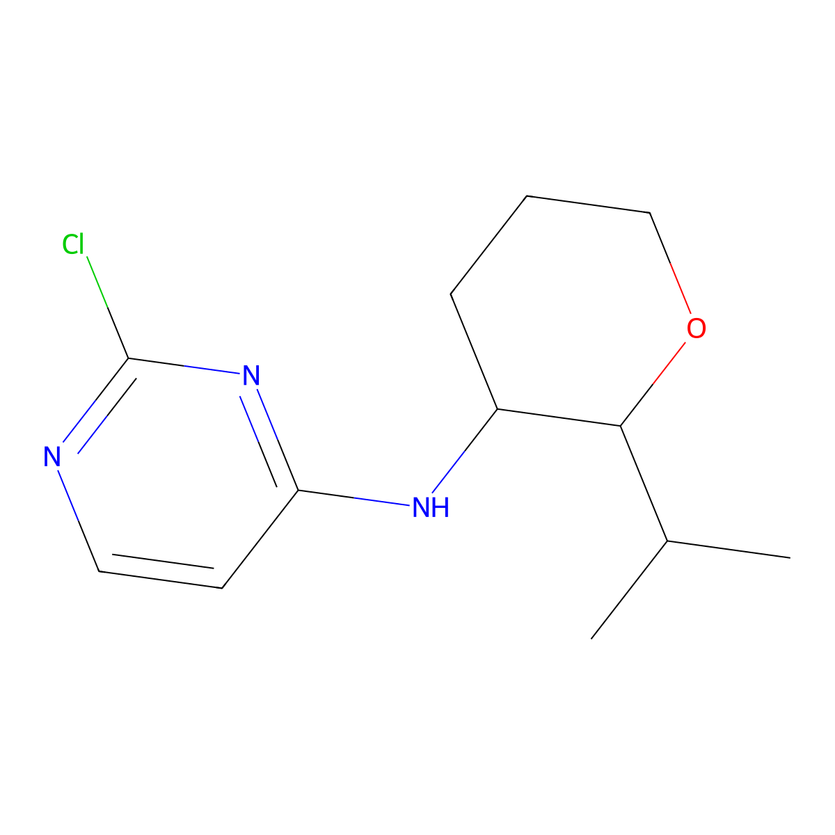 2-chloro-N-[2-(propan-2-yl)oxan-3-yl]pyrimidin-4-amine molecular structure, CAS 1803593-60-3