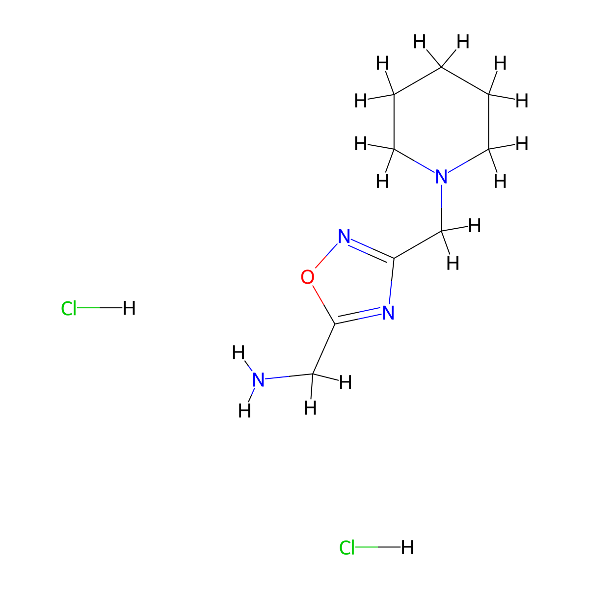 [3-(Piperidin-1-ylmethyl)-1,2,4-oxadiazol-5-yl]methanamine dihydrochloride molecular structure, CAS 1803593-96-5