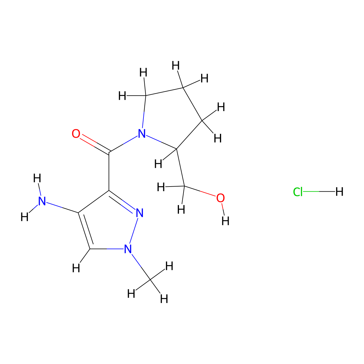 [1-(4-amino-1-methyl-1H-pyrazole-3-carbonyl)pyrrolidin-2-yl]methanol hydrochloride molecular structure, CAS 1803594-38-8