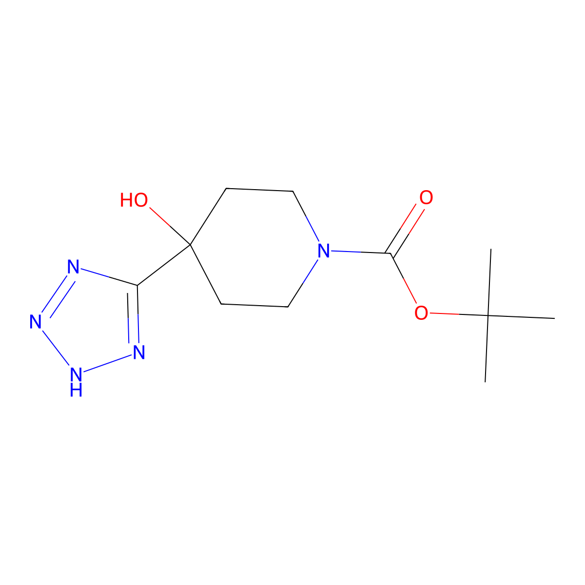 tert-butyl 4-hydroxy-4-(1H-1,2,3,4-tetrazol-5-yl)piperidine-1-carboxylate molecular structure, CAS 1803594-41-3