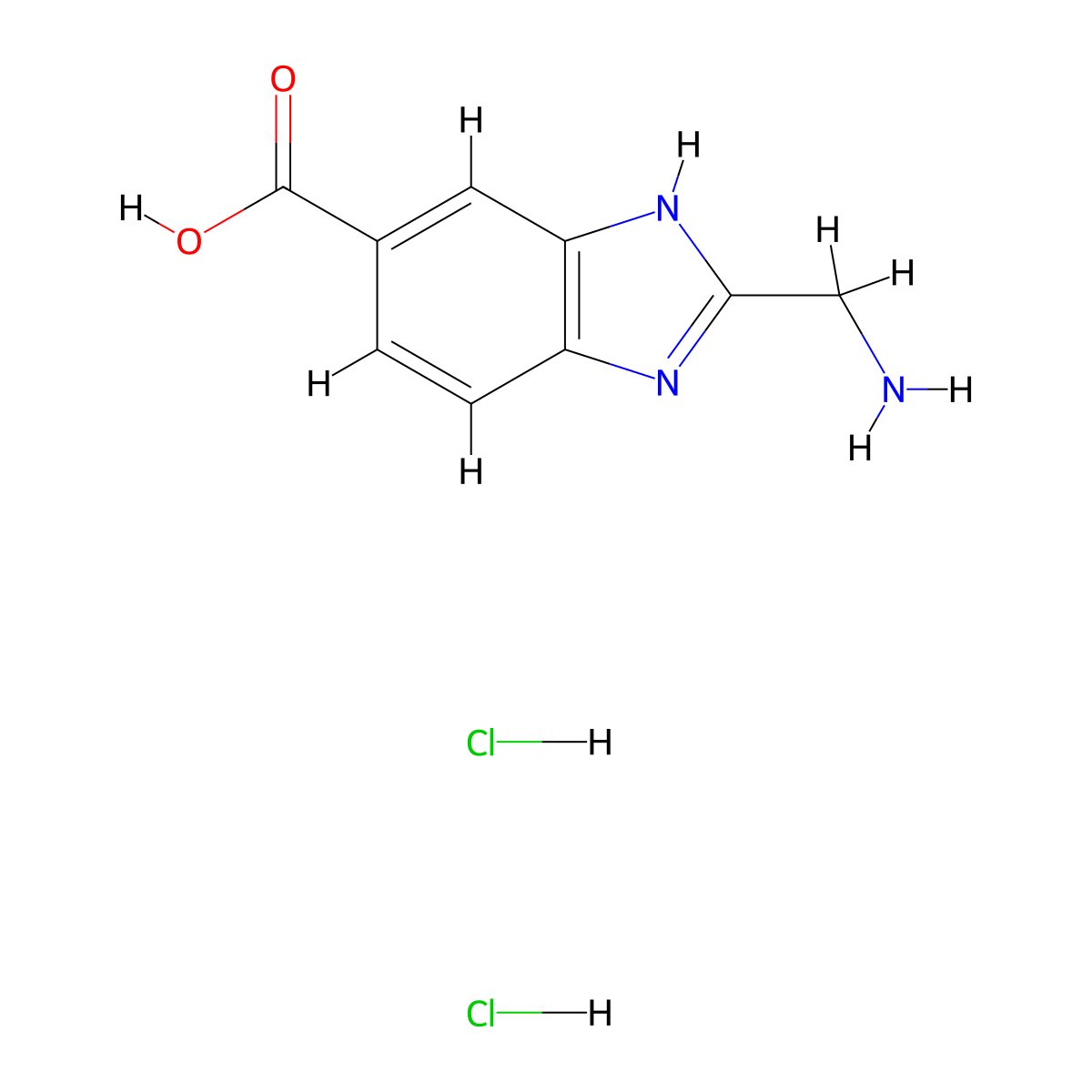 2-(aminomethyl)-1H-1,3-benzodiazole-5-carboxylic acid dihydrochloride molecular structure, CAS 1803594-45-7