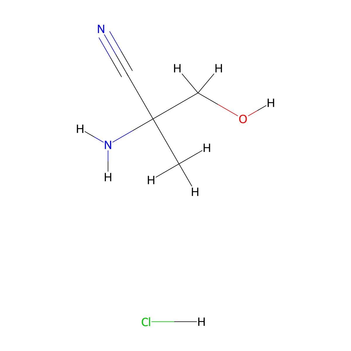2-Amino-3-hydroxy-2-methylpropanenitrile hydrochloride molecular structure, CAS 1803594-52-6