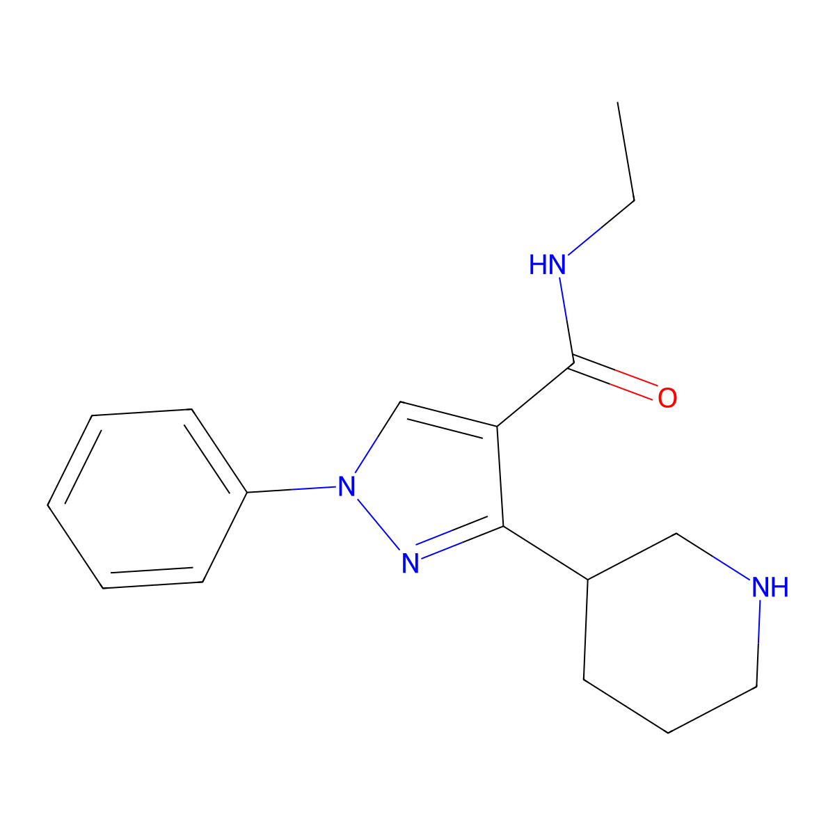 N-ethyl-1-phenyl-3-(piperidin-3-yl)-1H-pyrazole-4-carboxamide molecular structure, CAS 1803594-88-8