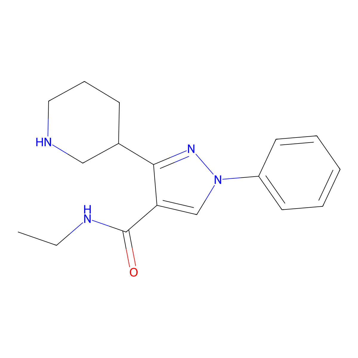 N-ethyl-1-phenyl-3-(piperidin-3-yl)-1H-pyrazole-4-carboxamide molecular structure, CAS 1803594-88-8