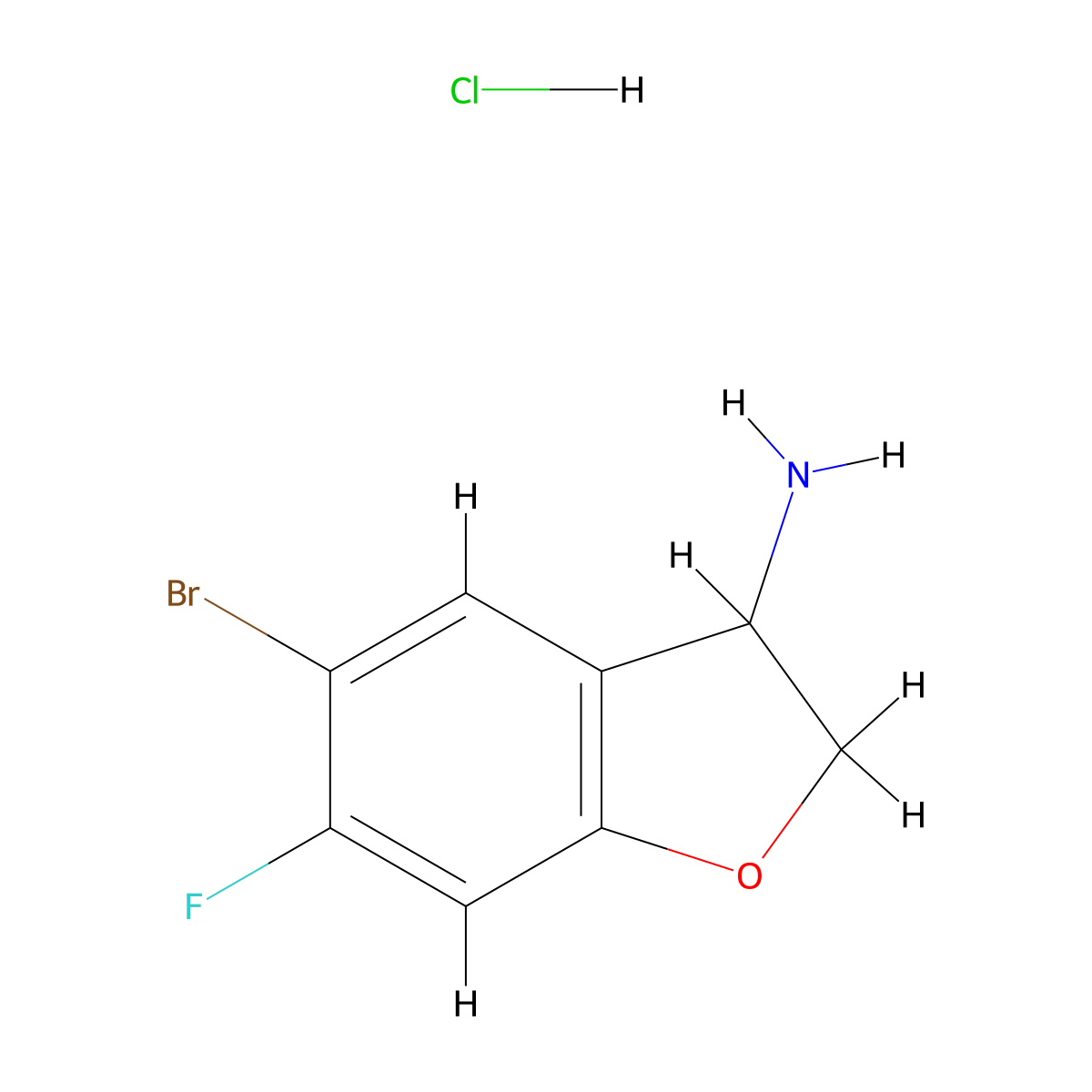 5-Bromo-6-fluoro-2,3-dihydro-1-benzofuran-3-amine hydrochloride molecular structure, CAS 1803595-03-0