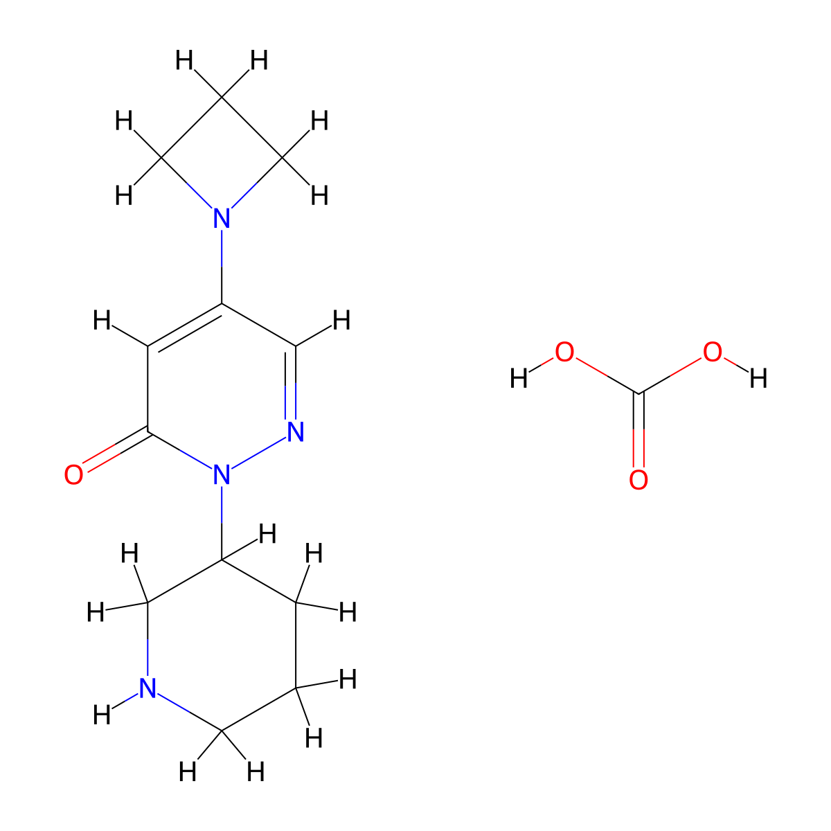 5-(Azetidin-1-yl)-2-(piperidin-3-yl)-2,3-dihydropyridazin-3-one; carbonic acid molecular structure, CAS 1803595-23-4