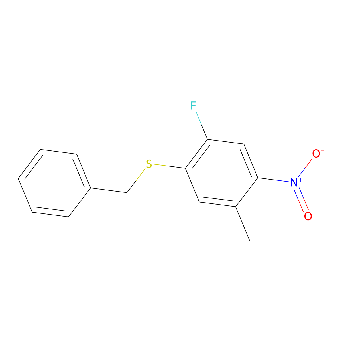 1-(Benzylsulfanyl)-2-fluoro-5-methyl-4-nitrobenzene molecular structure, CAS 1803595-30-3