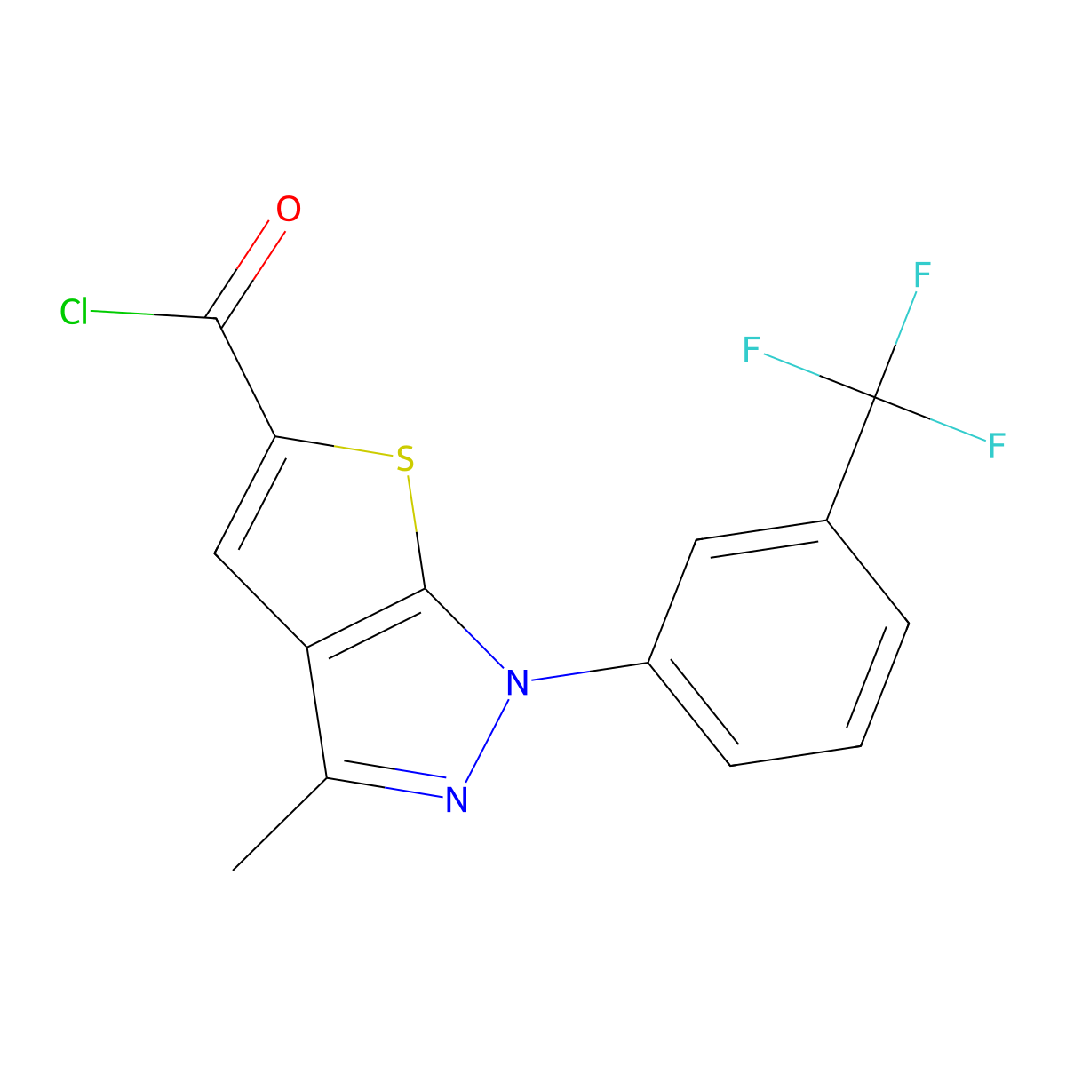 3-methyl-1-[3-(trifluoromethyl)phenyl]-1H-thieno[2,3-c]pyrazole-5-carbonyl chloride molecular structure, CAS 1803595-33-6