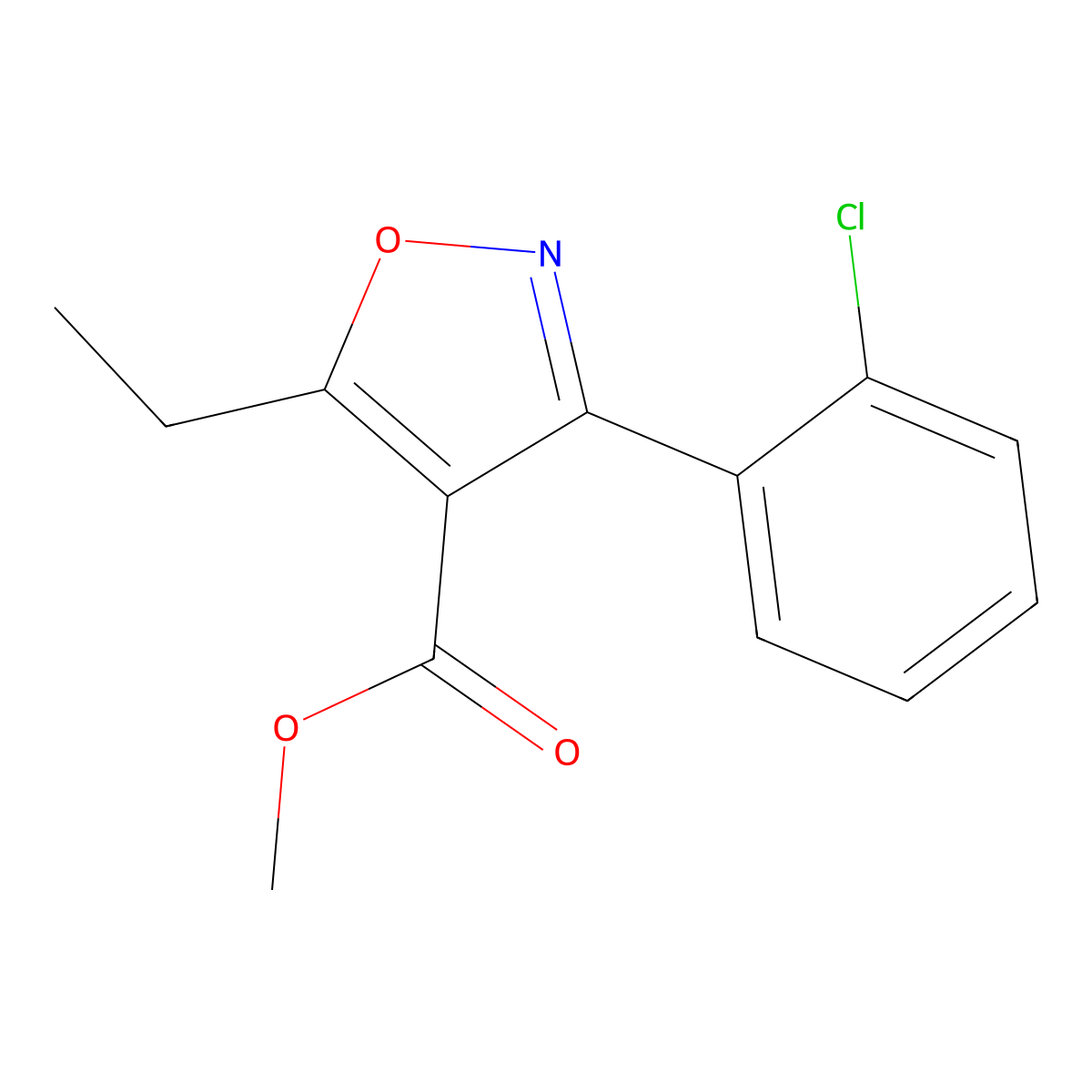 Methyl 3-(2-chlorophenyl)-5-ethyl-1,2-oxazole-4-carboxylate molecular structure, CAS 1803595-38-1