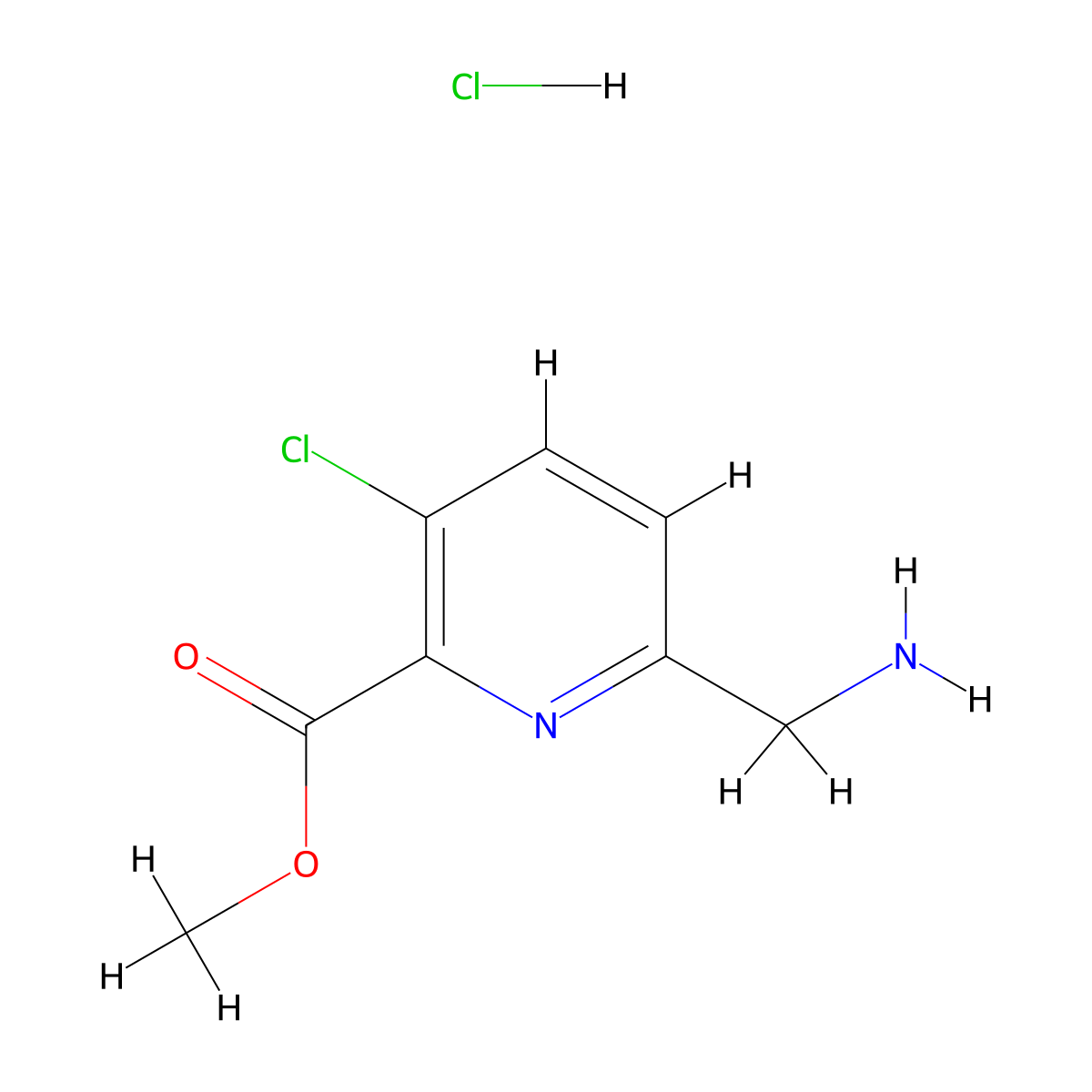 Methyl 6-(aminomethyl)-3-chloropyridine-2-carboxylate hydrochloride molecular structure, CAS 1803595-96-1