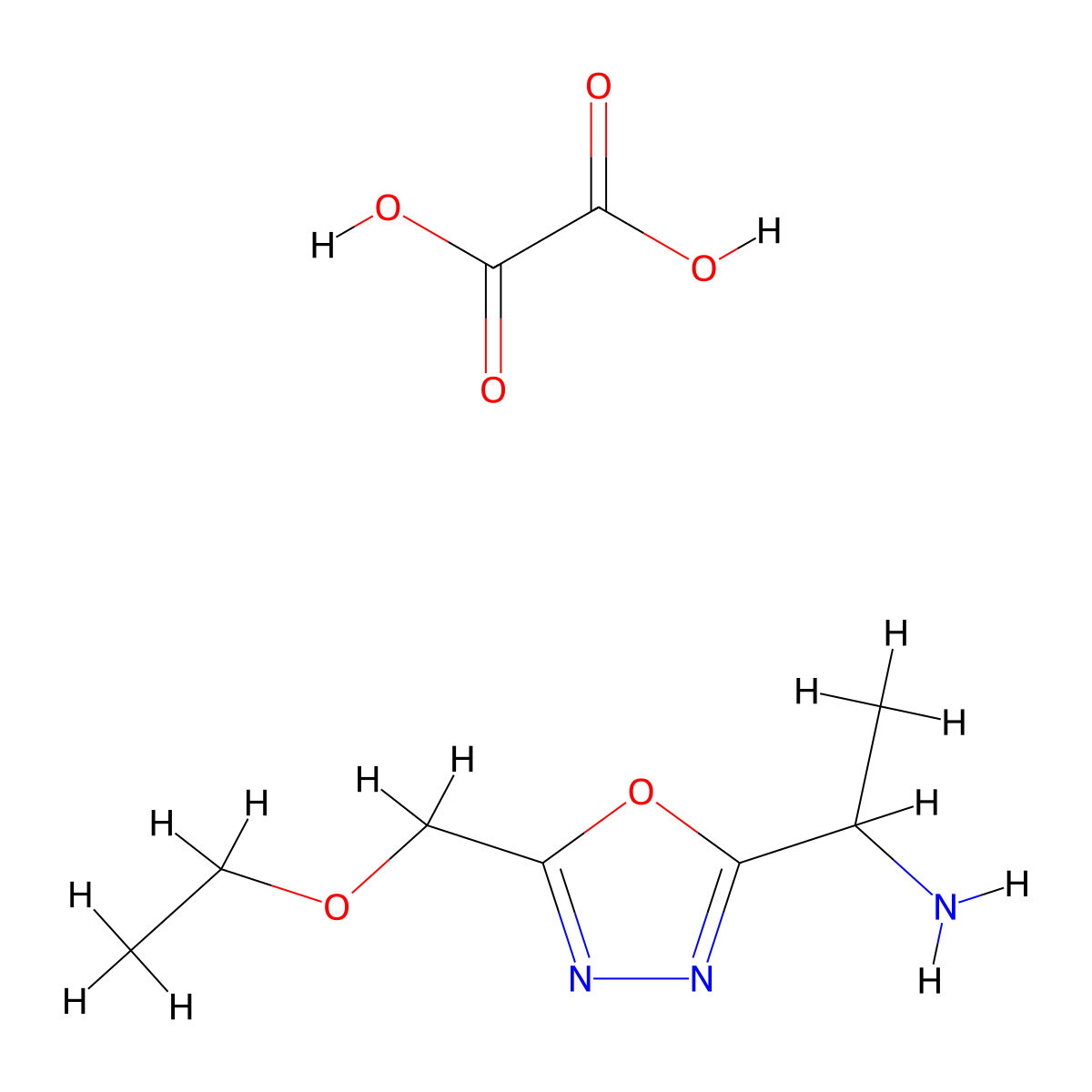 1-[5-(Ethoxymethyl)-1,3,4-oxadiazol-2-yl]ethan-1-amine, oxalic acid molecular structure, CAS 1803596-43-1