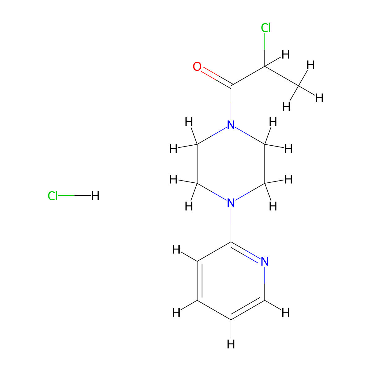 2-Chloro-1-[4-(pyridin-2-yl)piperazin-1-yl]propan-1-one hydrochloride molecular structure, CAS 1803596-45-3