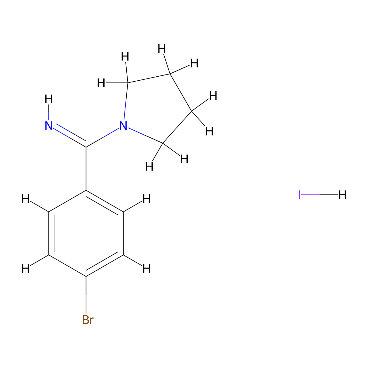 1-(4-Bromobenzenecarboximidoyl)pyrrolidine hydroiodide molecular structure, CAS 1803596-50-0