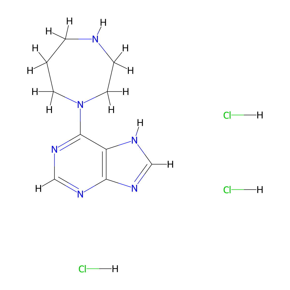 6-(1,4-diazepan-1-yl)-9H-purine trihydrochloride molecular structure, CAS 1803596-68-0