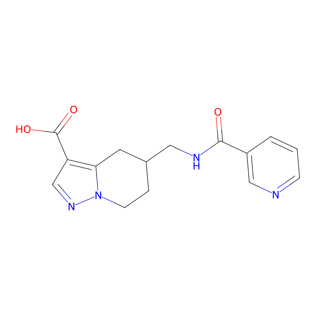 5-[(pyridin-3-ylformamido)methyl]-4H,5H,6H,7H-pyrazolo[1,5-a]pyridine-3-carboxylic acid molecular structure, CAS 1803596-92-0