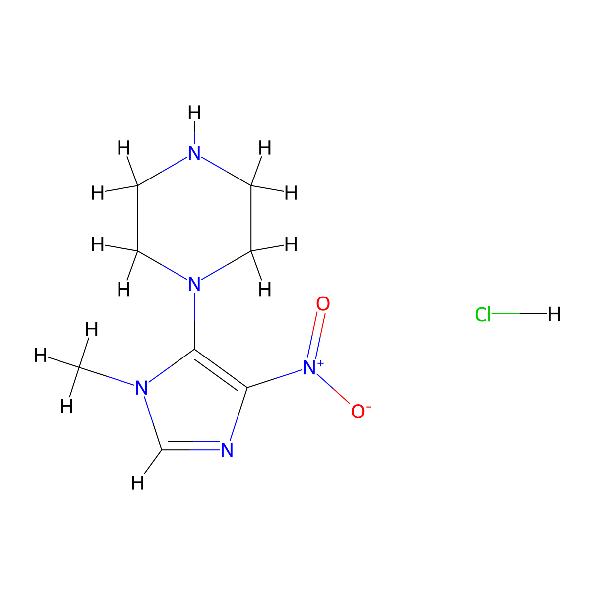 1-(1-methyl-4-nitro-1H-imidazol-5-yl)piperazine hydrochloride molecular structure, CAS 1803597-09-2