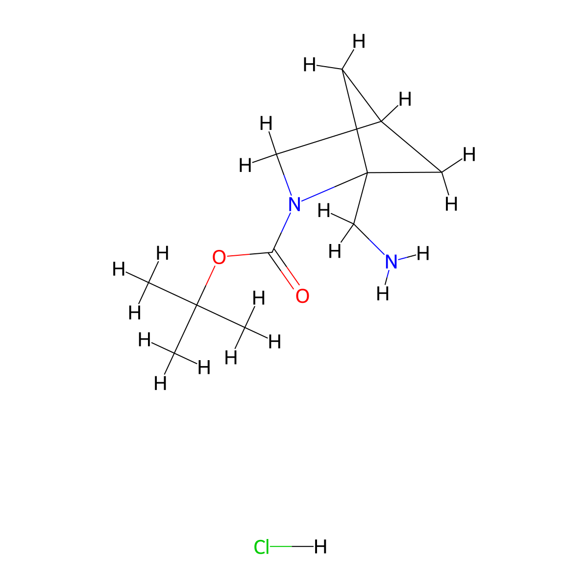 Tert-butyl 1-(aminomethyl)-2-azabicyclo[2.1.1]hexane-2-carboxylate hydrochloride molecular structure, CAS 1803597-21-8