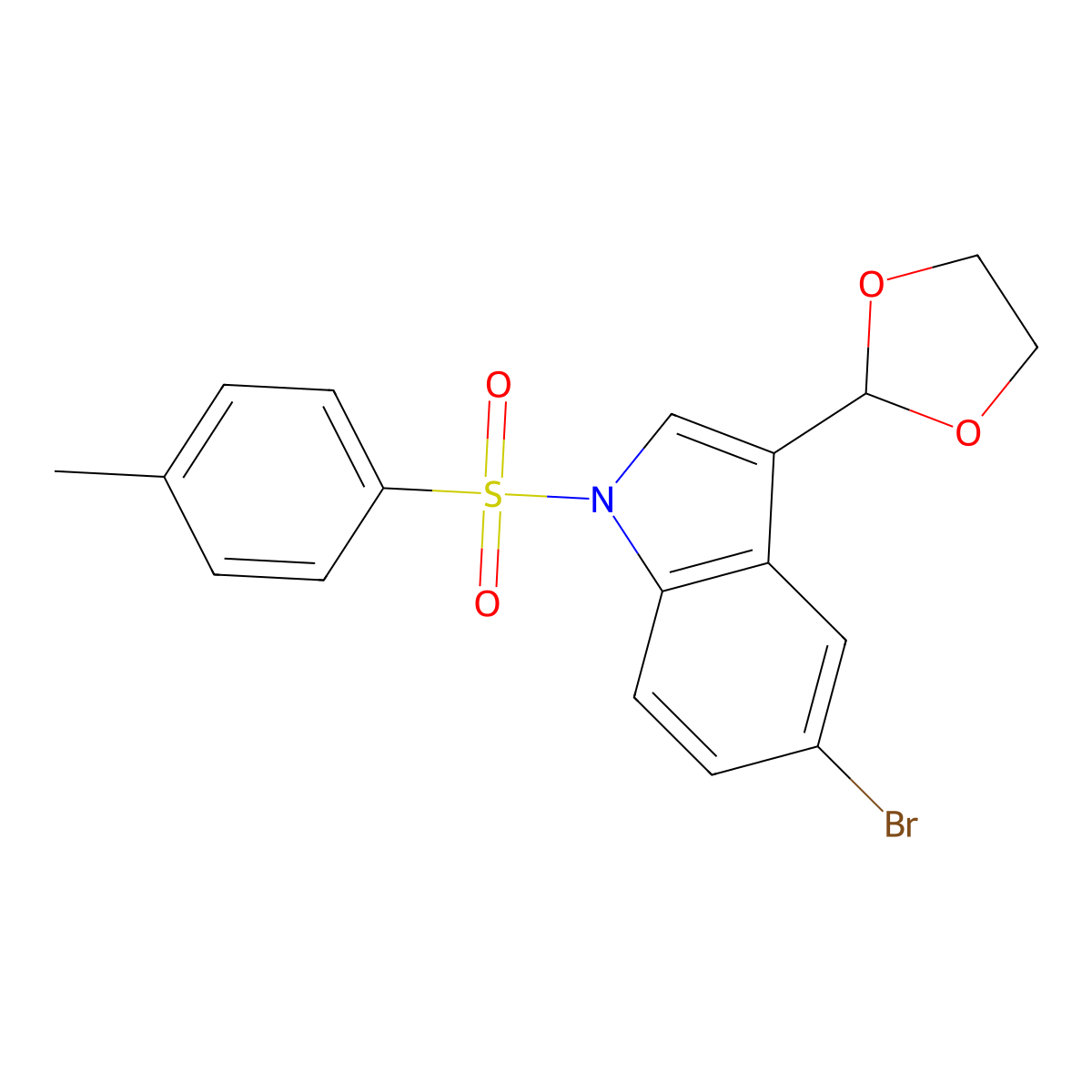 5-bromo-3-(1,3-dioxolan-2-yl)-1-(4-methylbenzenesulfonyl)-1H-indole molecular structure, CAS 1803597-25-2