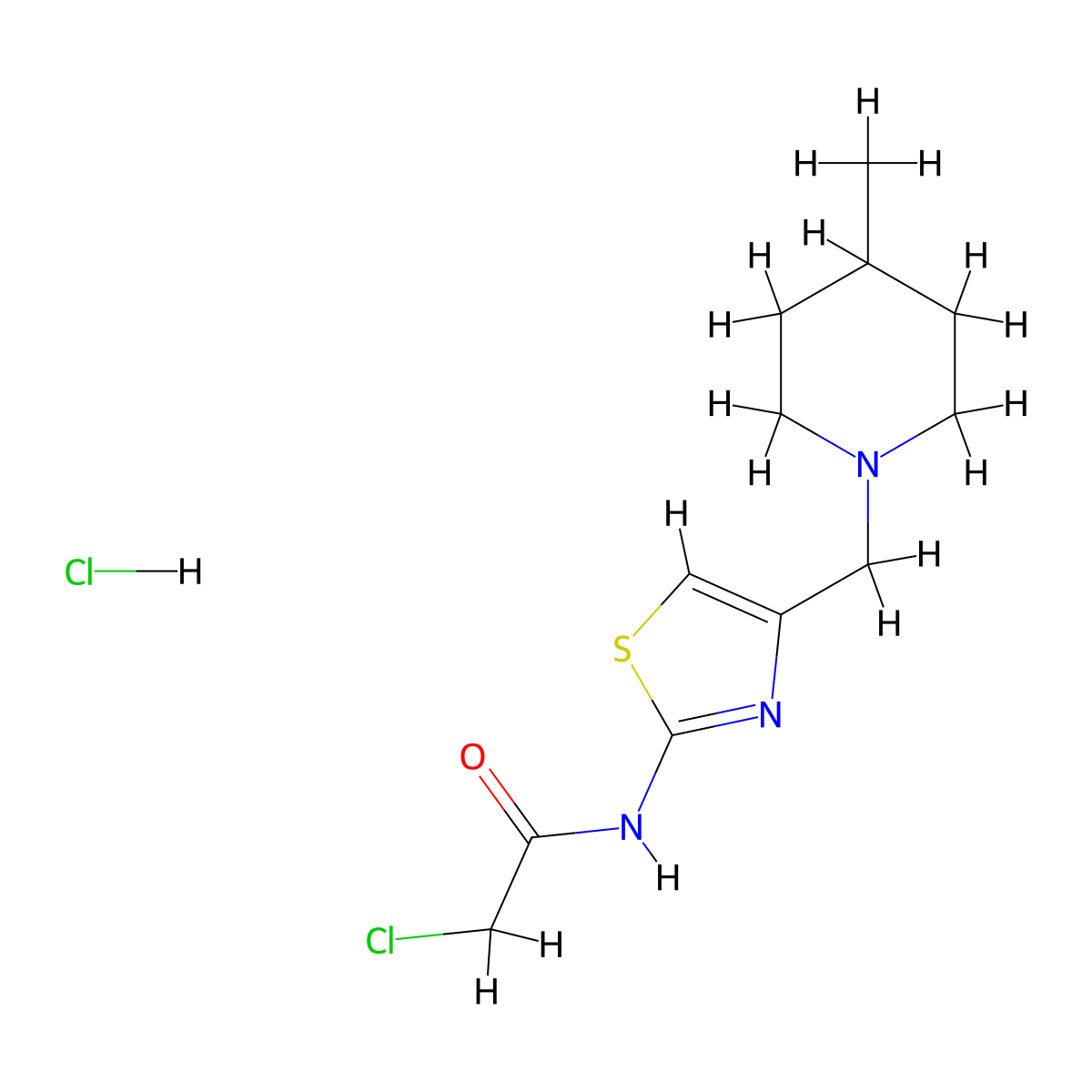 2-chloro-N-(4-((4-methylpiperidin-1-yl)methyl)-1,3-thiazol-2-yl)acetamide hydrochloride molecular structure, CAS 1803597-34-3