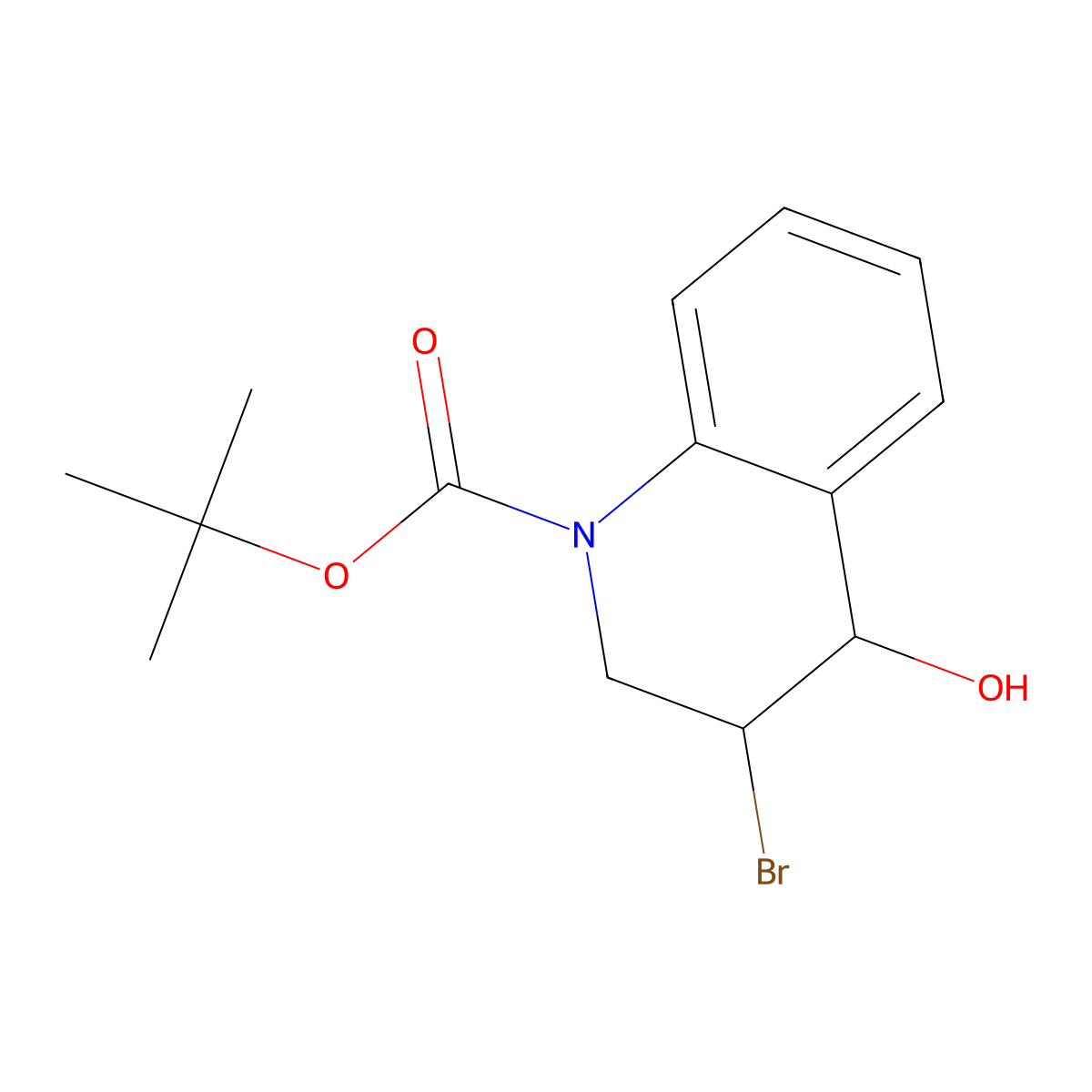 Tert-butyl 3-bromo-4-hydroxy-1,2,3,4-tetrahydroquinoline-1-carboxylate molecular structure, CAS 1803597-43-4