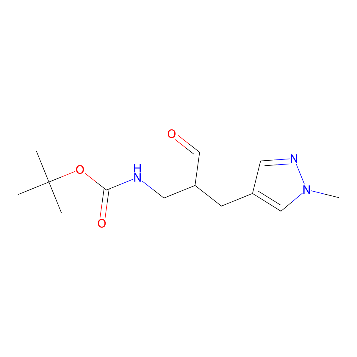 tert-butyl N-{2-[(1-methyl-1H-pyrazol-4-yl)methyl]-3-oxopropyl}carbamate molecular structure, CAS 1803597-73-0