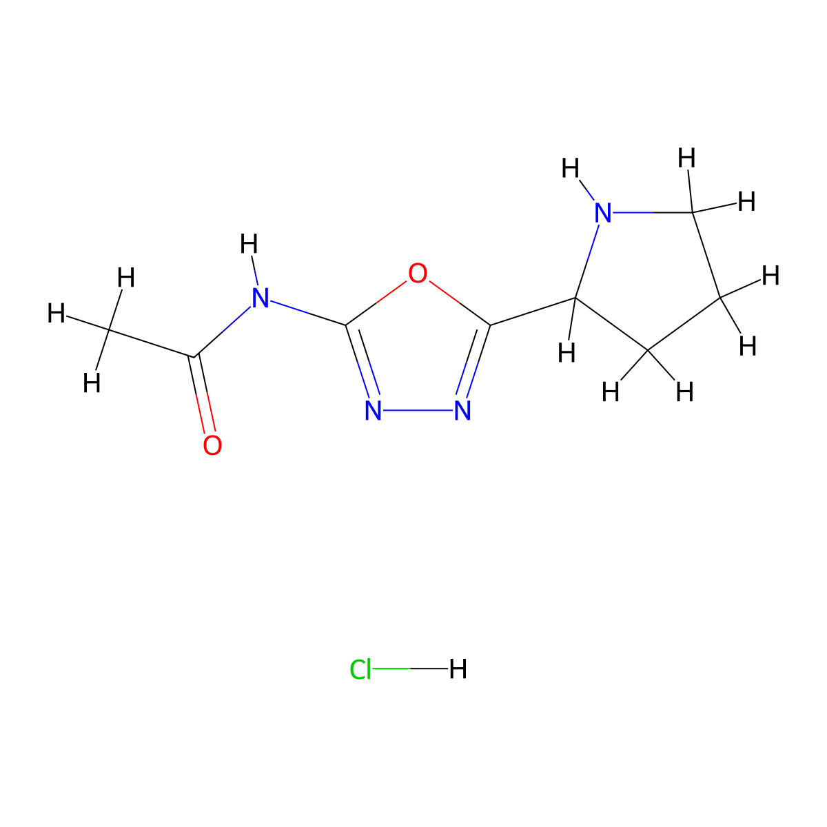 N-[5-(pyrrolidin-2-yl)-1,3,4-oxadiazol-2-yl]acetamide hydrochloride molecular structure, CAS 1803597-80-9