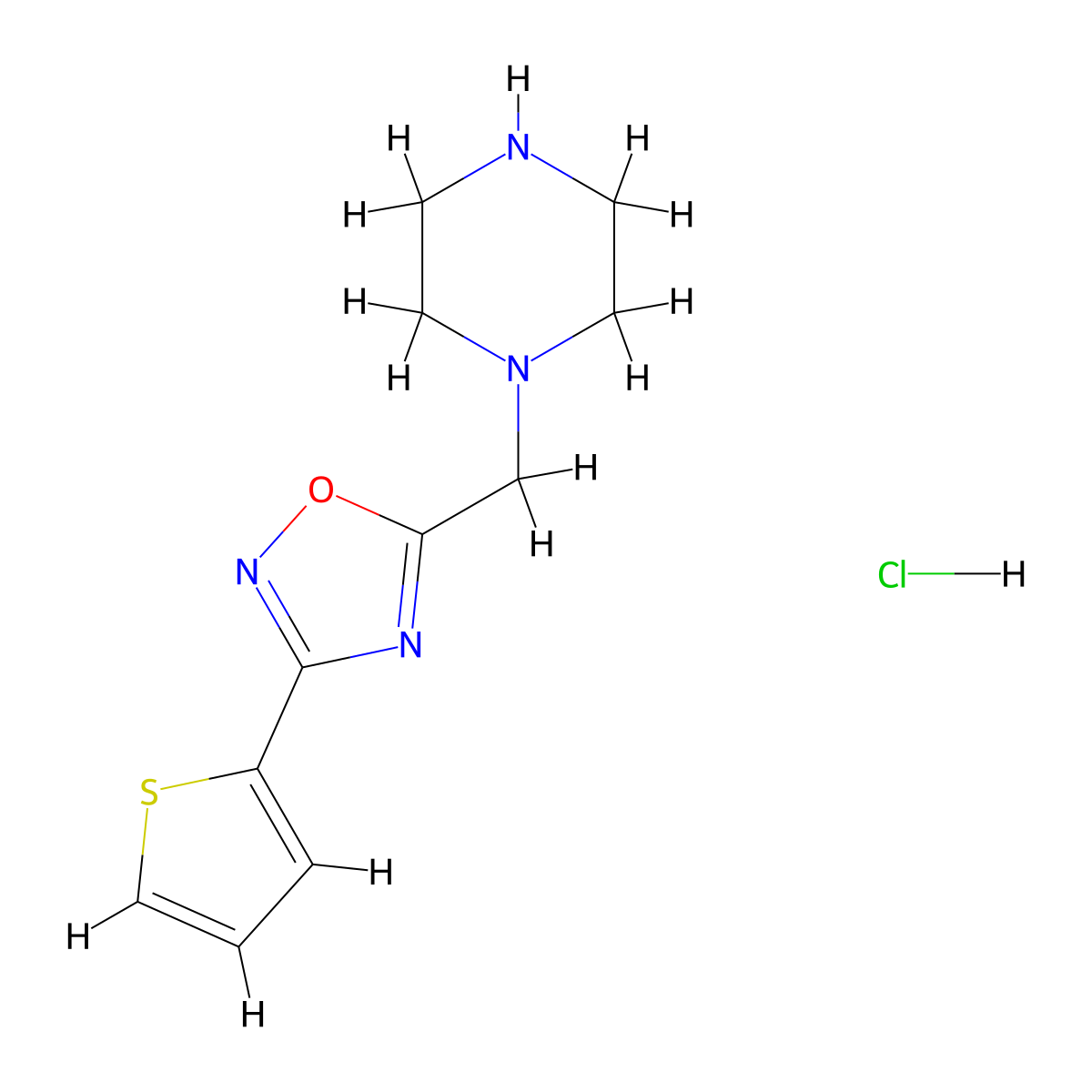 1-{[3-(Thiophen-2-yl)-1,2,4-oxadiazol-5-yl]methyl}piperazine hydrochloride molecular structure, CAS 1803597-91-2