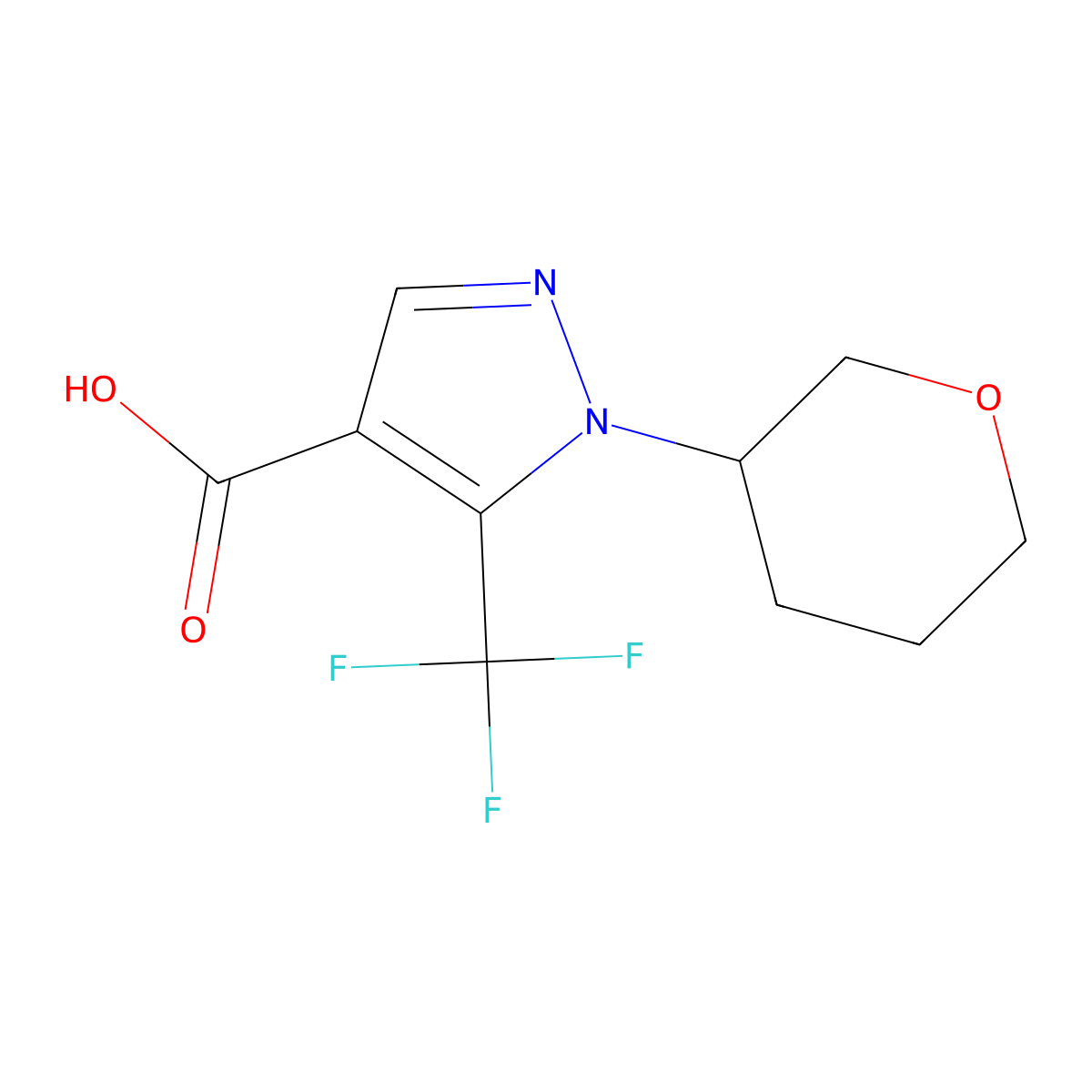 1-(oxan-3-yl)-5-(trifluoromethyl)-1H-pyrazole-4-carboxylic acid molecular structure, CAS 1803598-09-5