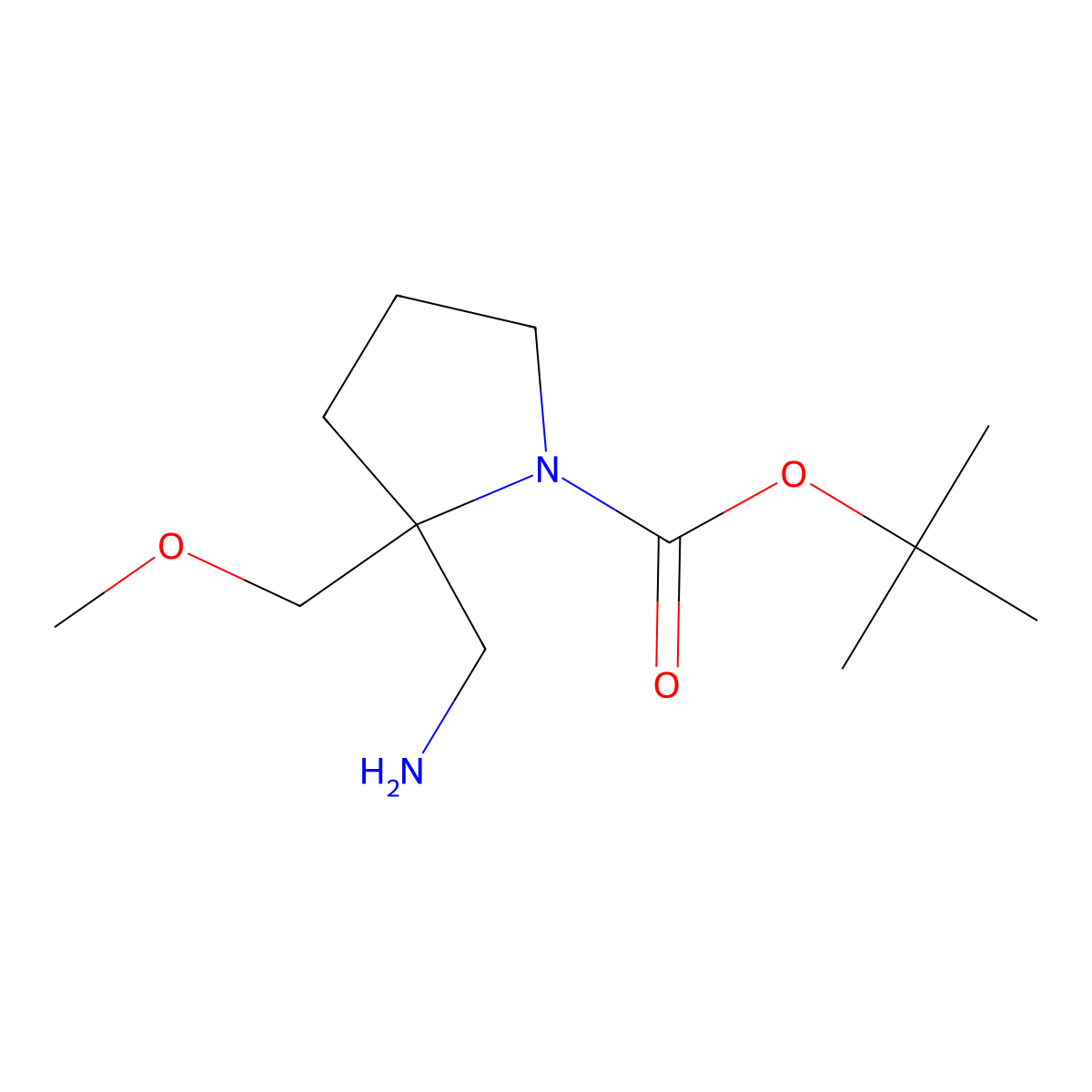 Tert-butyl 2-(aminomethyl)-2-(methoxymethyl)pyrrolidine-1-carboxylate molecular structure, CAS 1803598-10-8