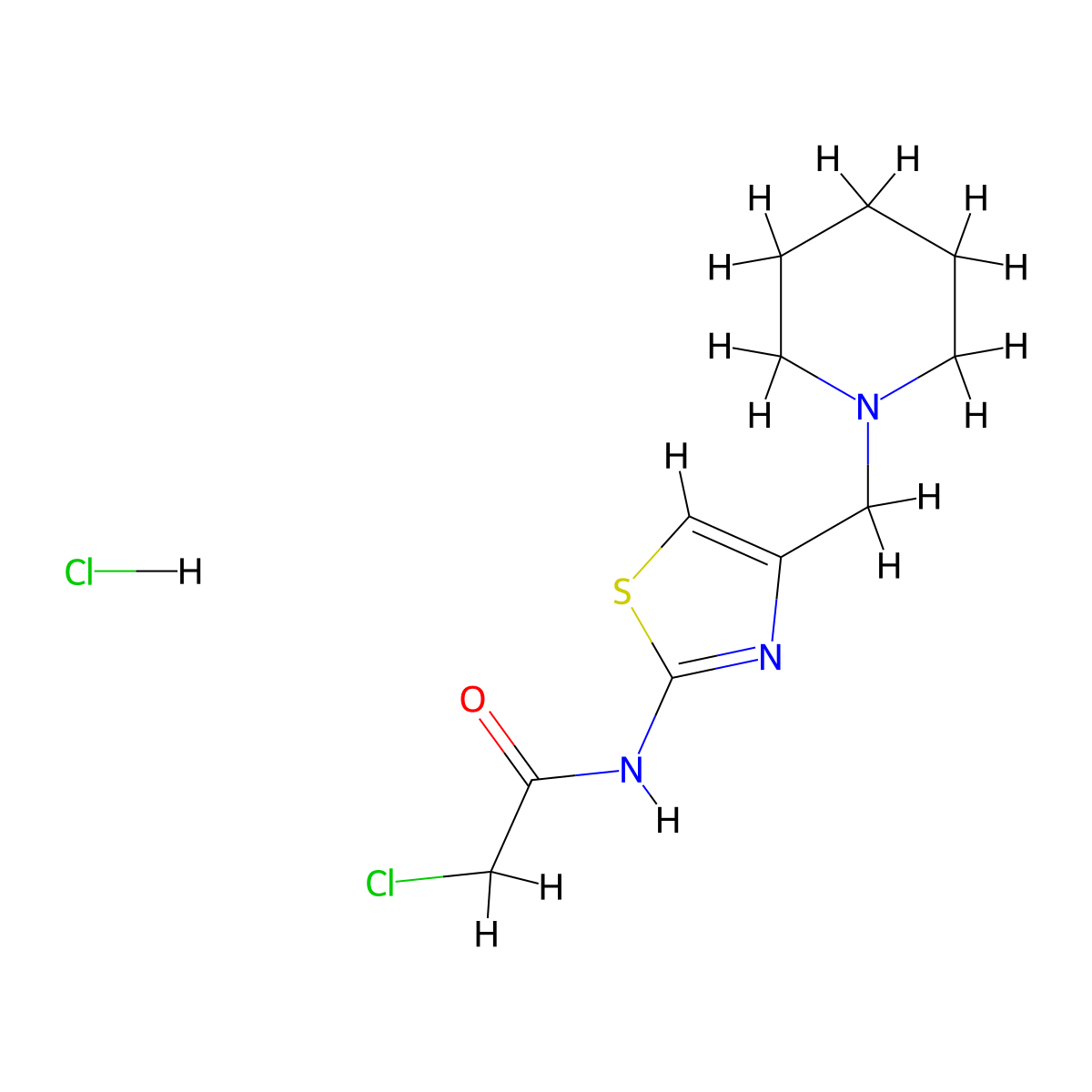 2-chloro-N-[4-(piperidin-1-ylmethyl)-1,3-thiazol-2-yl]acetamide hydrochloride molecular structure, CAS 1803598-14-2
