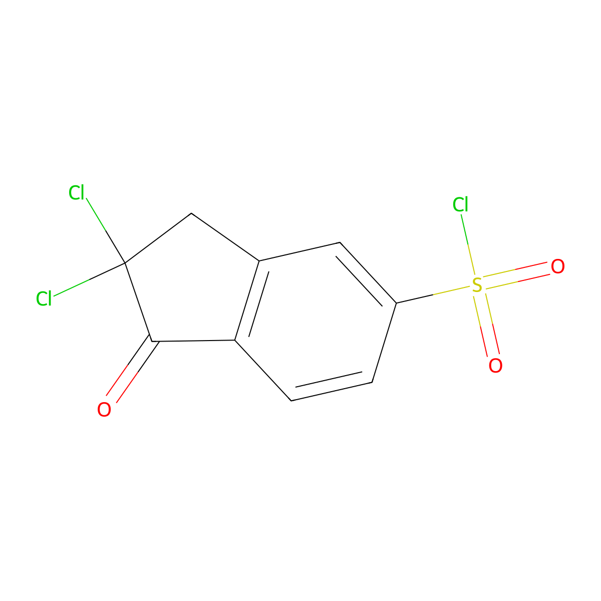2,2-dichloro-1-oxo-2,3-dihydro-1H-indene-5-sulfonyl chloride molecular structure, CAS 1803598-16-4