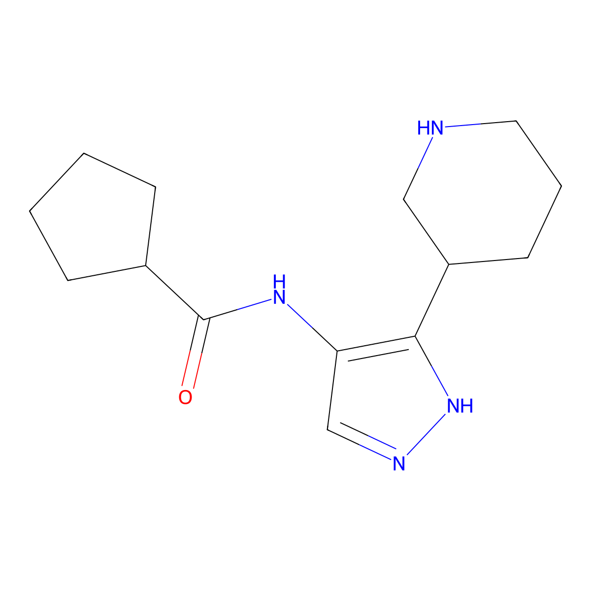 N-[3-(piperidin-3-yl)-1H-pyrazol-4-yl]cyclopentanecarboxamide molecular structure, CAS 1803598-26-6