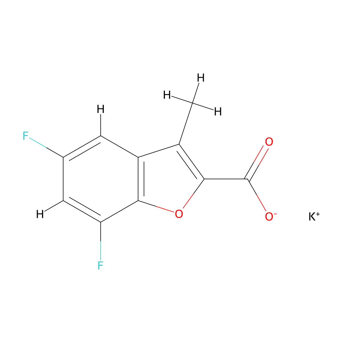 Potassium 5,7-difluoro-3-methyl-1-benzofuran-2-carboxylate molecular structure, CAS 1803598-39-1