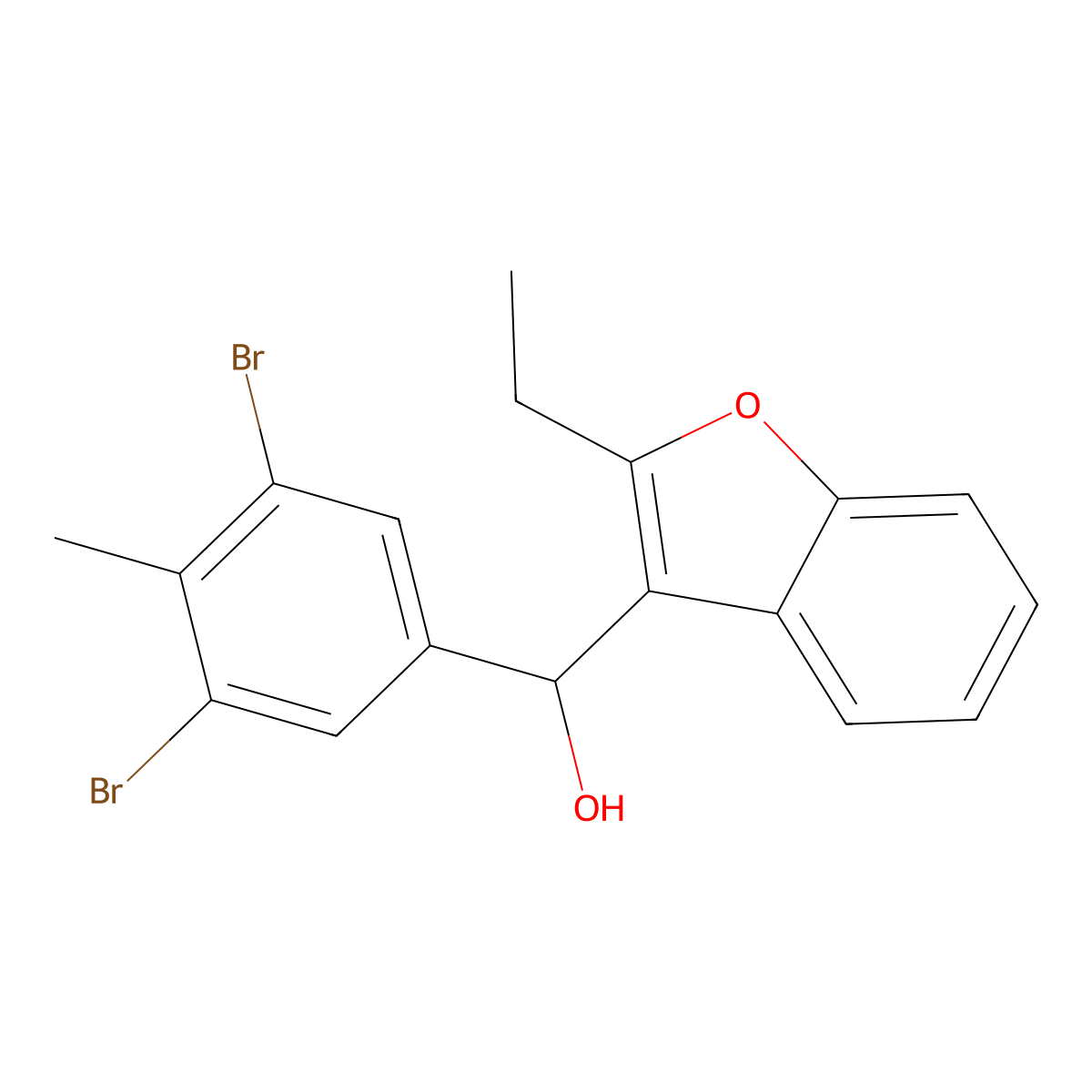 (3,5-Dibromo-4-methylphenyl)(2-ethyl-1-benzofuran-3-yl)methanol molecular structure, CAS 1803598-50-6
