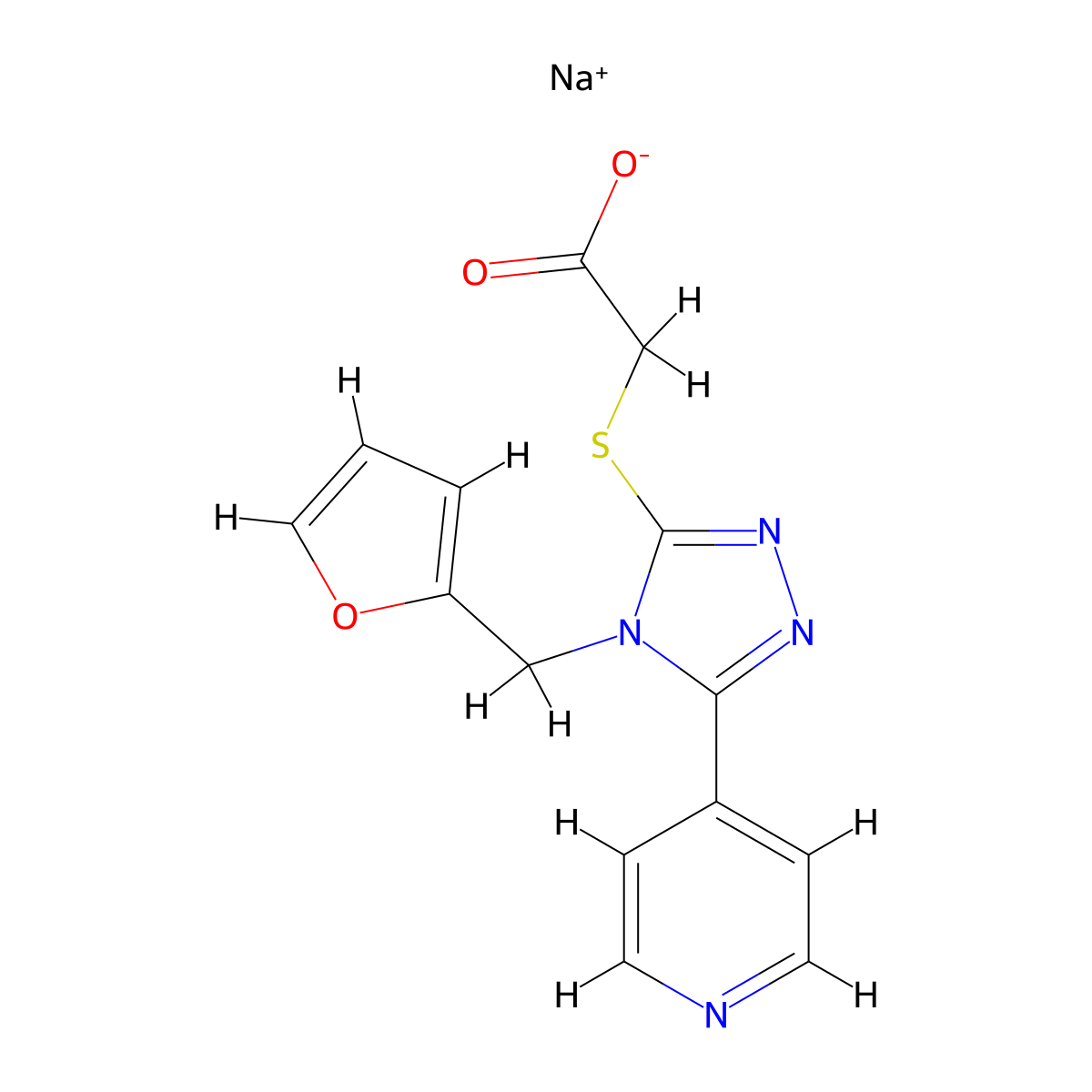 sodium 2-((4-((furan-2-yl)methyl)-5-(pyridin-4-yl)-4H-1,2,4-triazol-3-yl)sulfanyl)acetate molecular structure, CAS 1803598-64-2