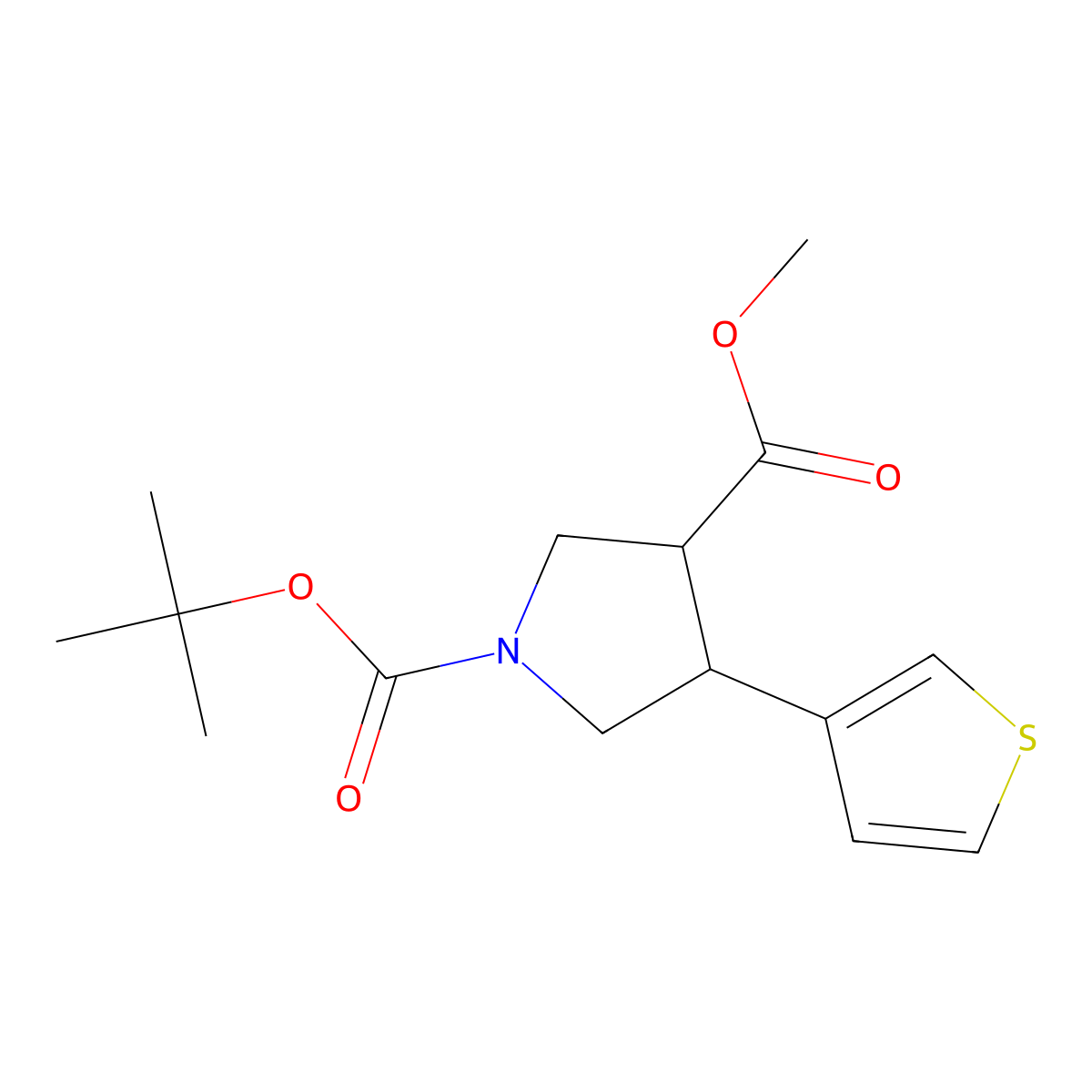 1-Tert-butyl 3-methyl 4-(thiophen-3-yl)pyrrolidine-1,3-dicarboxylate molecular structure, CAS 1803599-23-6