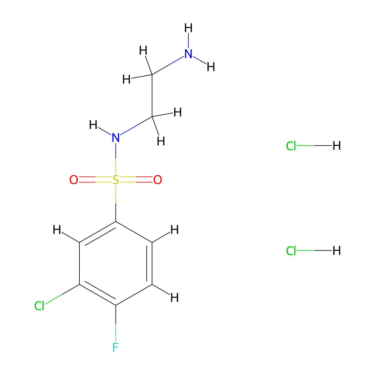 N-(2-aminoethyl)-3-chloro-4-fluorobenzene-1-sulfonamide dihydrochloride molecular structure, CAS 1803599-24-7