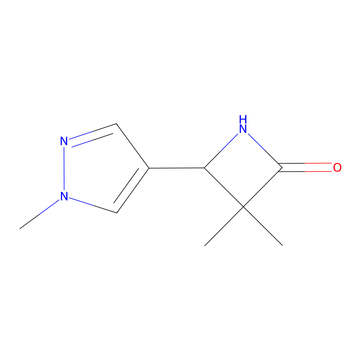 3,3-dimethyl-4-(1-methyl-1H-pyrazol-4-yl)azetidin-2-one molecular structure, CAS 1803599-52-1