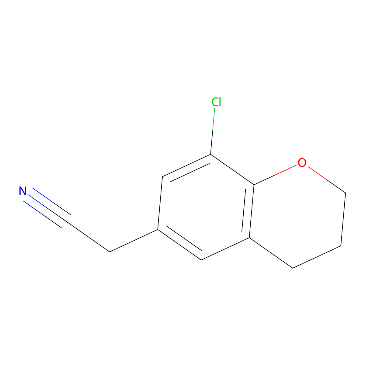 2-(8-chloro-3,4-dihydro-2H-1-benzopyran-6-yl)acetonitrile molecular structure, CAS 1803599-62-3