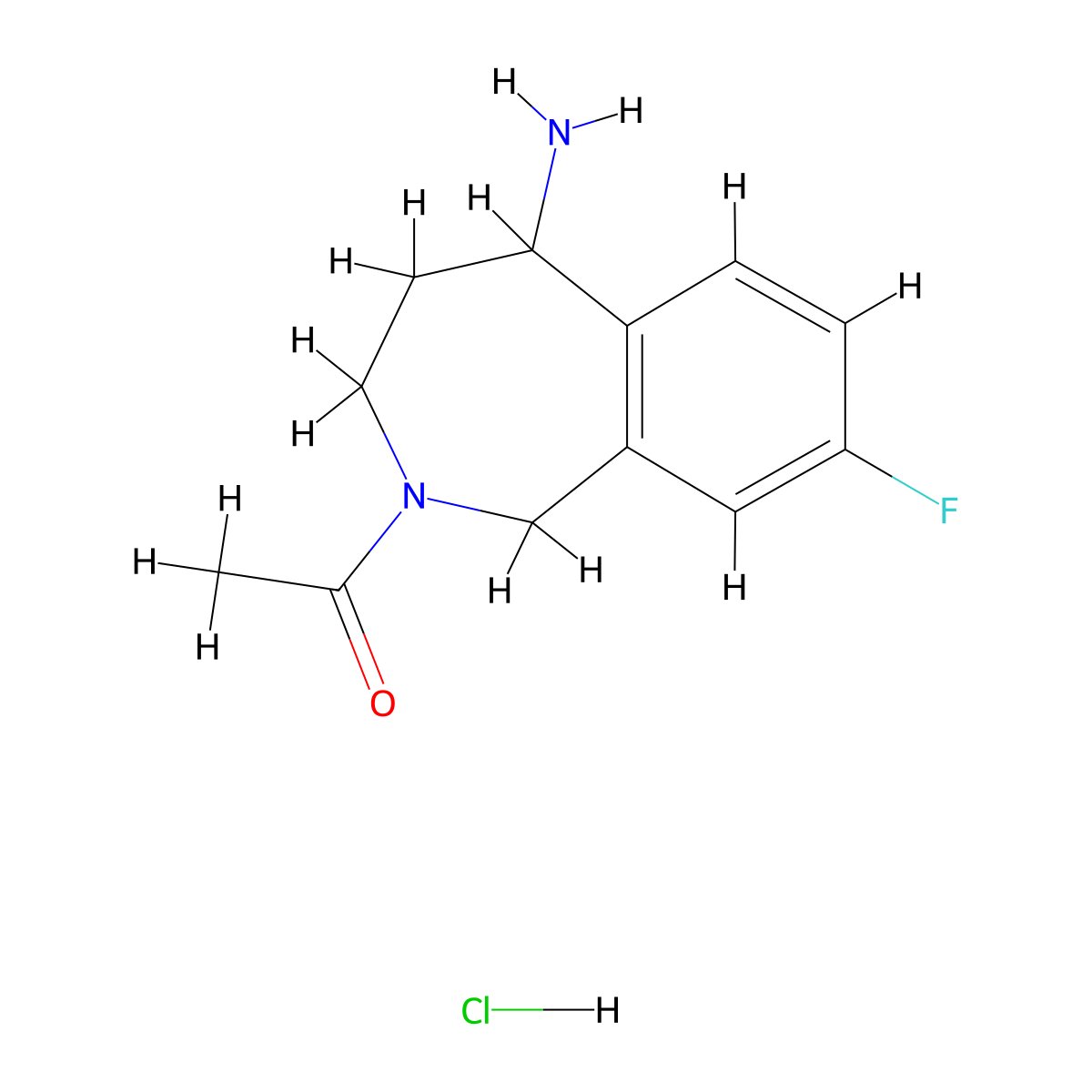 1-(5-amino-8-fluoro-2,3,4,5-tetrahydro-1H-2-benzazepin-2-yl)ethan-1-one hydrochloride molecular structure, CAS 1803599-65-6