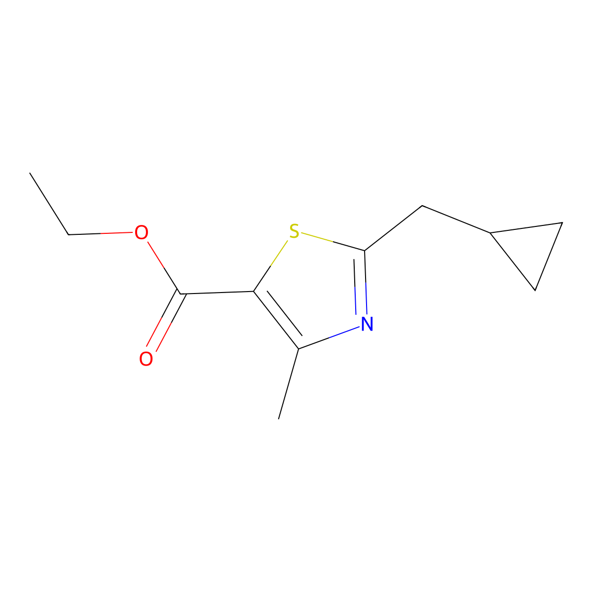 Ethyl 2-(cyclopropylmethyl)-4-methyl-1,3-thiazole-5-carboxylate molecular structure, CAS 1803599-92-9