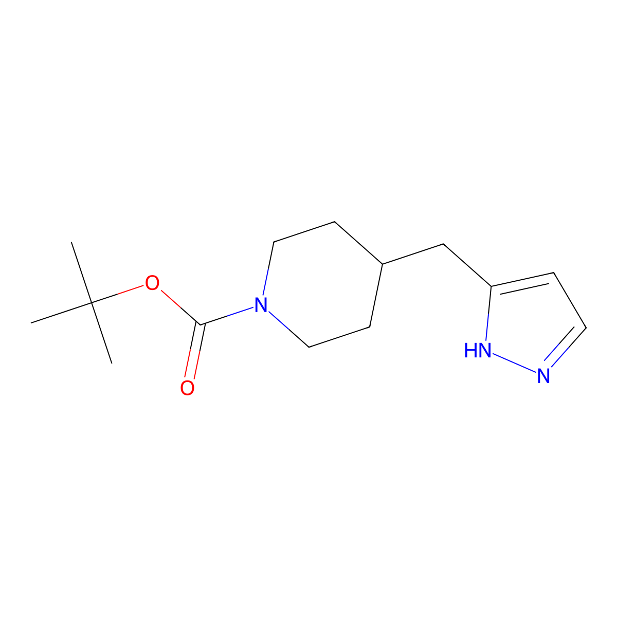 Tert-butyl 4-((1H-pyrazol-3-YL)methyl)piperidine-1-carboxylate molecular structure, CAS 1803599-95-2