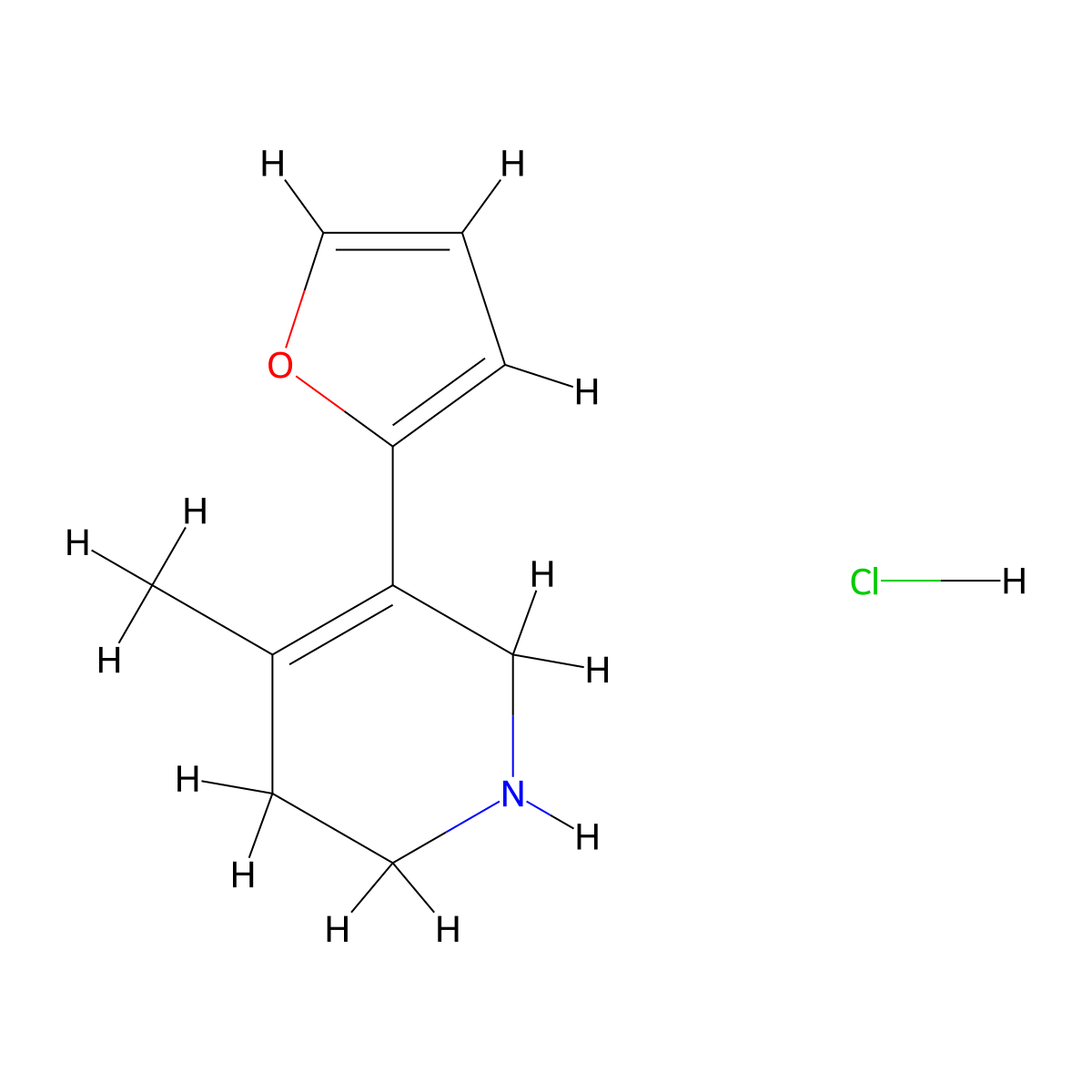 5-(Furan-2-yl)-4-methyl-1,2,3,6-tetrahydropyridine hydrochloride molecular structure, CAS 1803600-41-0