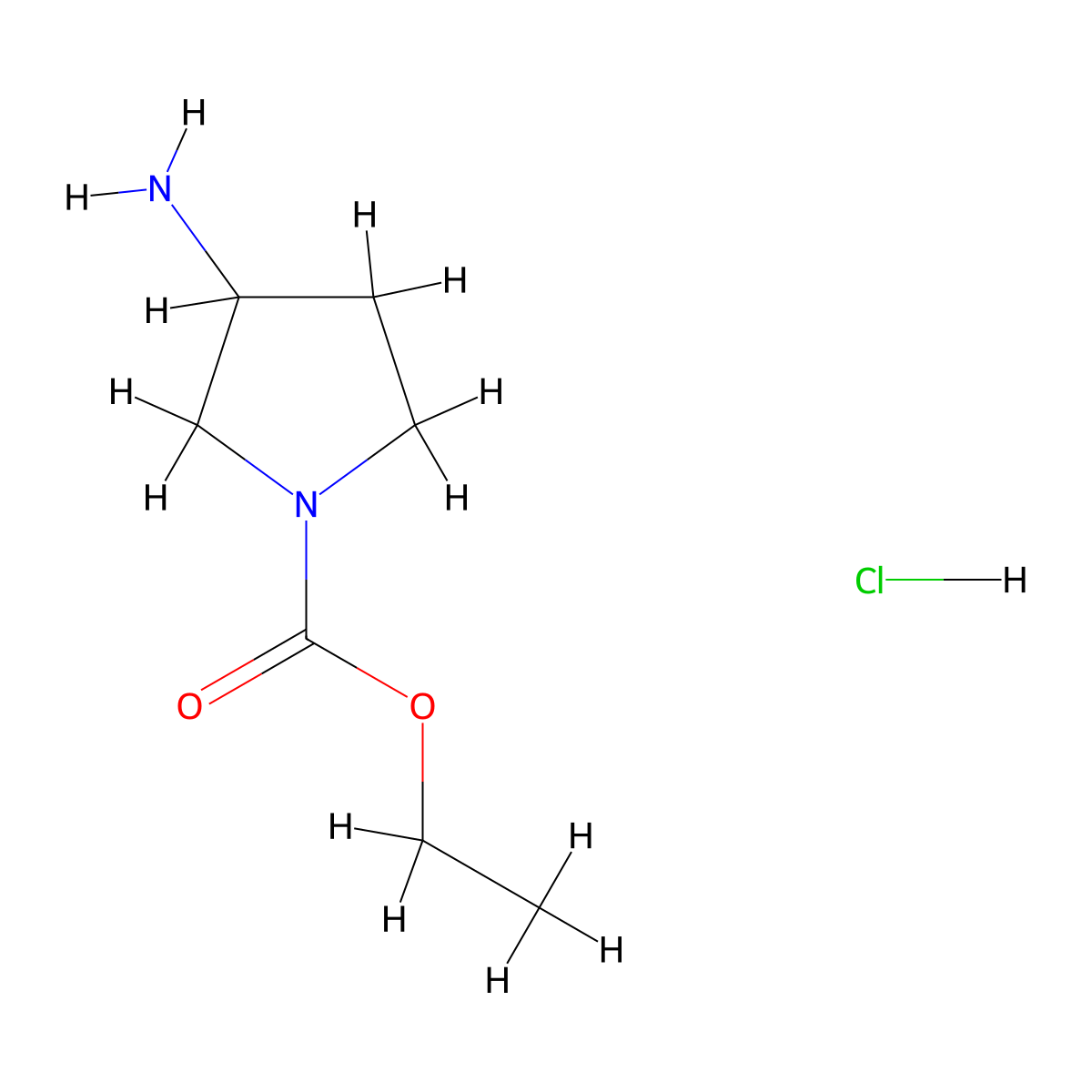 Ethyl 3-aminopyrrolidine-1-carboxylate hydrochloride molecular structure, CAS 1803600-68-1