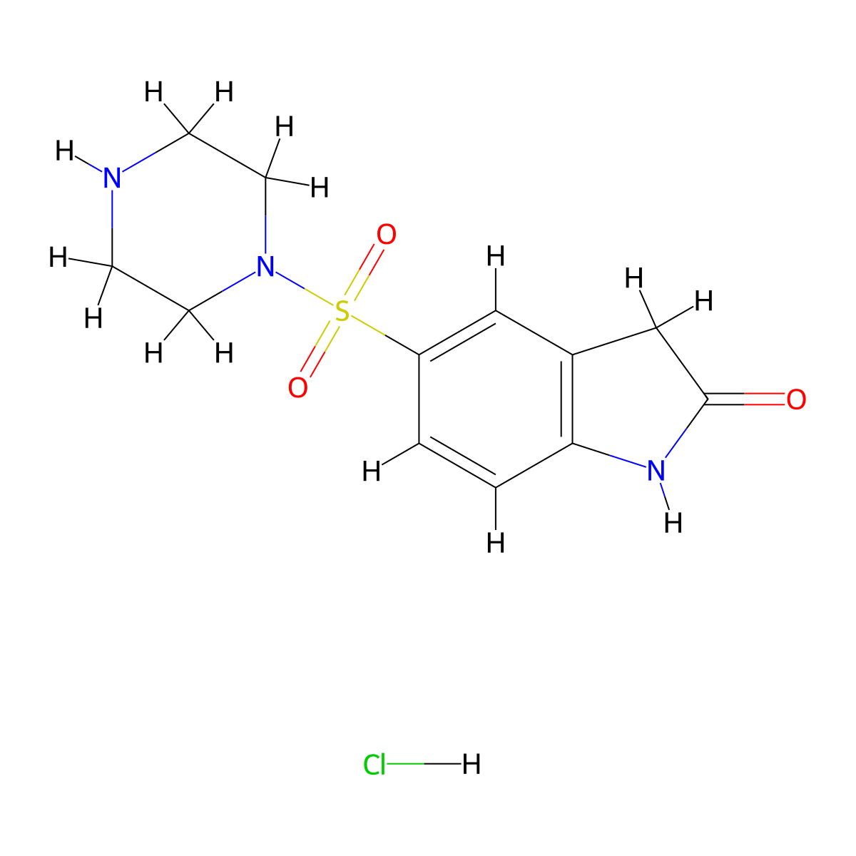 5-(piperazine-1-sulfonyl)-2,3-dihydro-1H-indol-2-one hydrochloride molecular structure, CAS 1803600-99-8